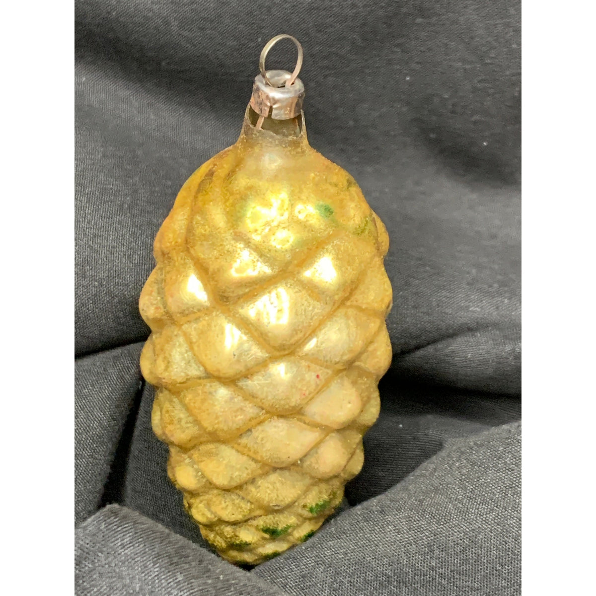 Vintage Glass Pinecone Christmas Ornament Gold Molded Mica Mid Century