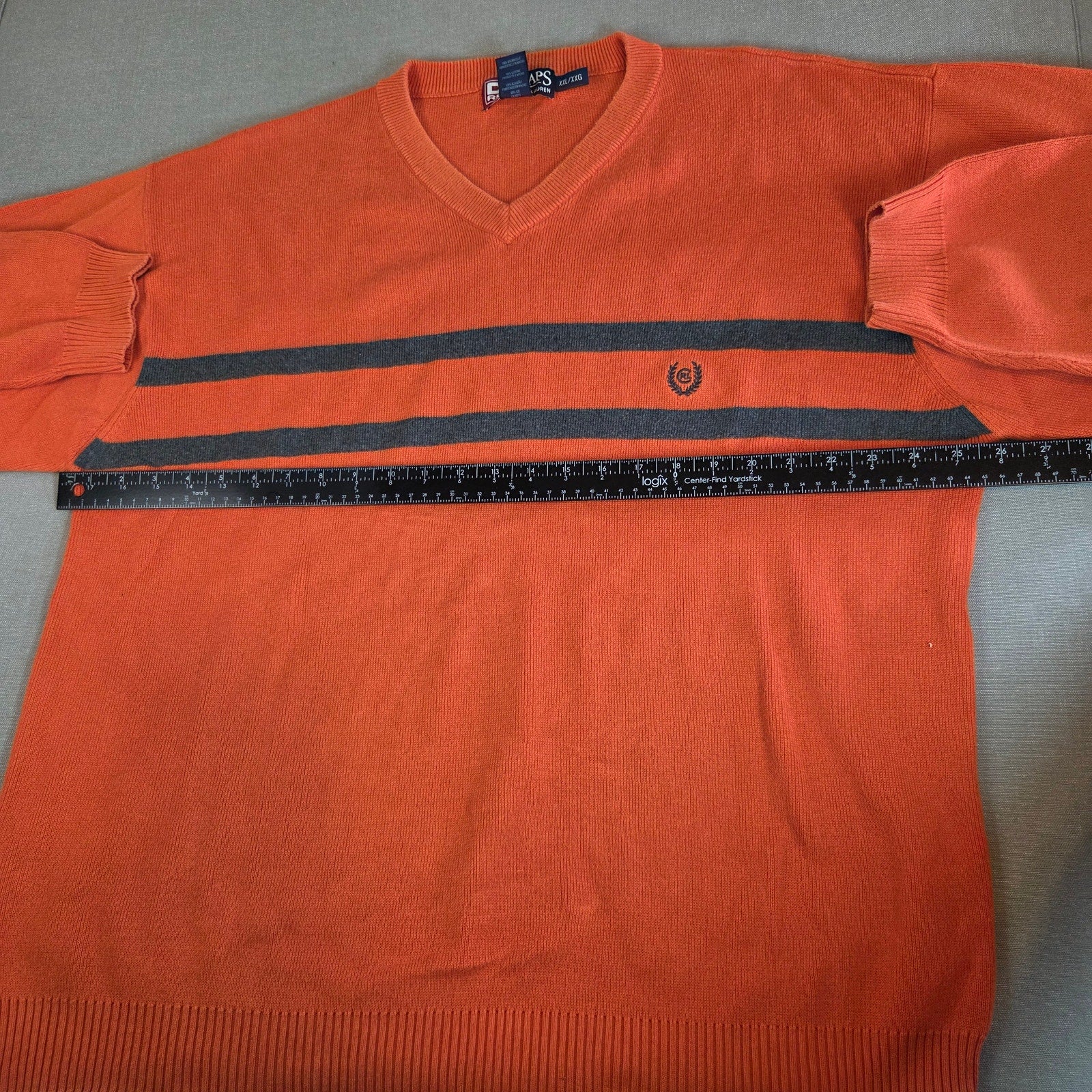 Vintage Chaps Ralph Lauren XXL Orange Navy Stripe Cotton Sweater Macau