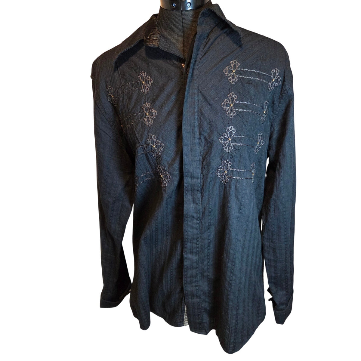 Jimi Hendrix Purple Label Rock & Roll Religion Black Embroidered Shirt L