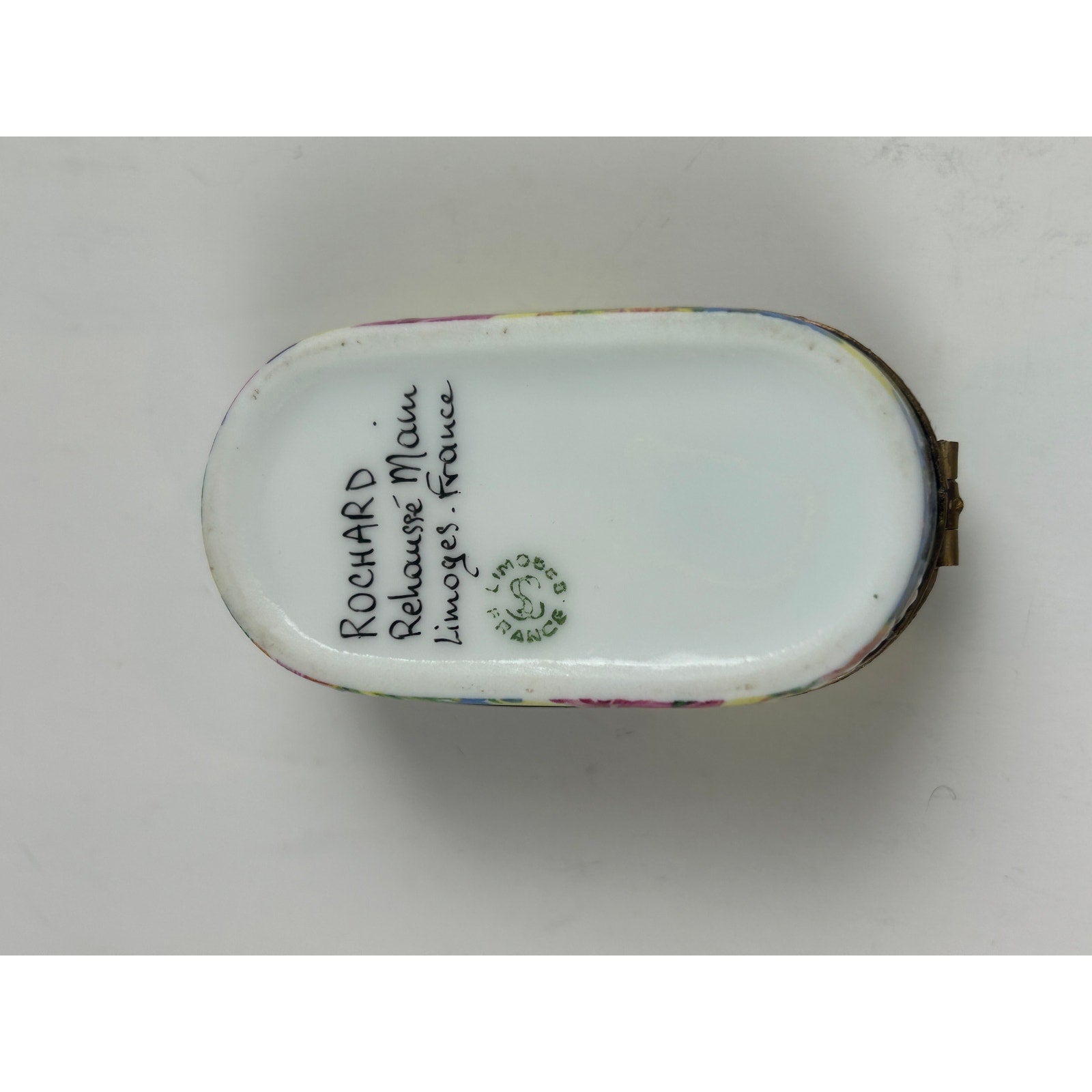 Rochard Limoges France Trinket Box Raised Floral Hand Painted Yellow Oval