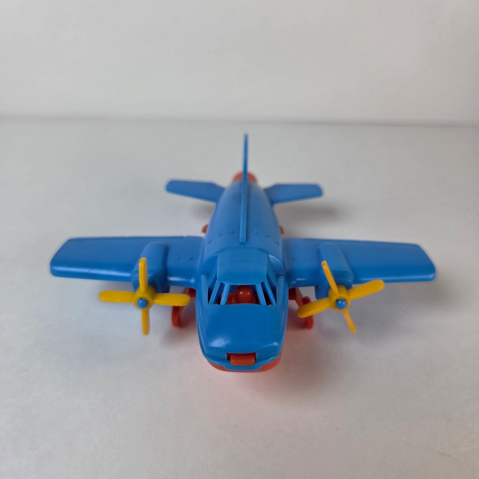 Vintage Turbo Prop Airplane Toy Blue Red Yellow Blowing Propellers Spins