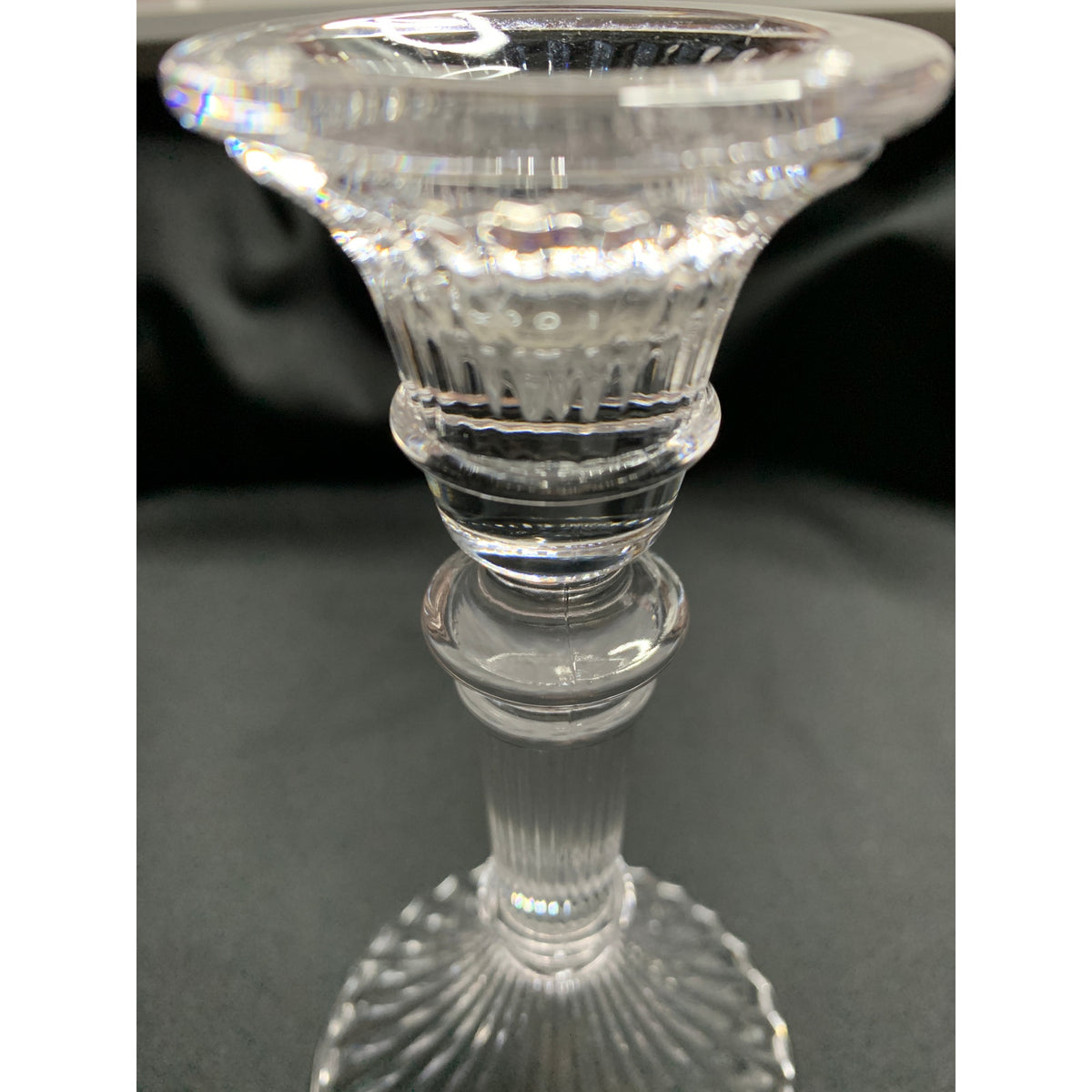Clear Glass Taper Candle Holder Fluted Column Fan Ribbed Base Single