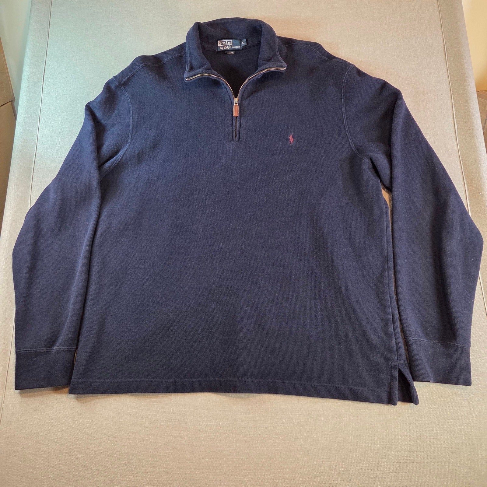 Polo Ralph Lauren Men’s Navy Blue Cotton 1/4 Zip Mock Neck Sweater Size XL