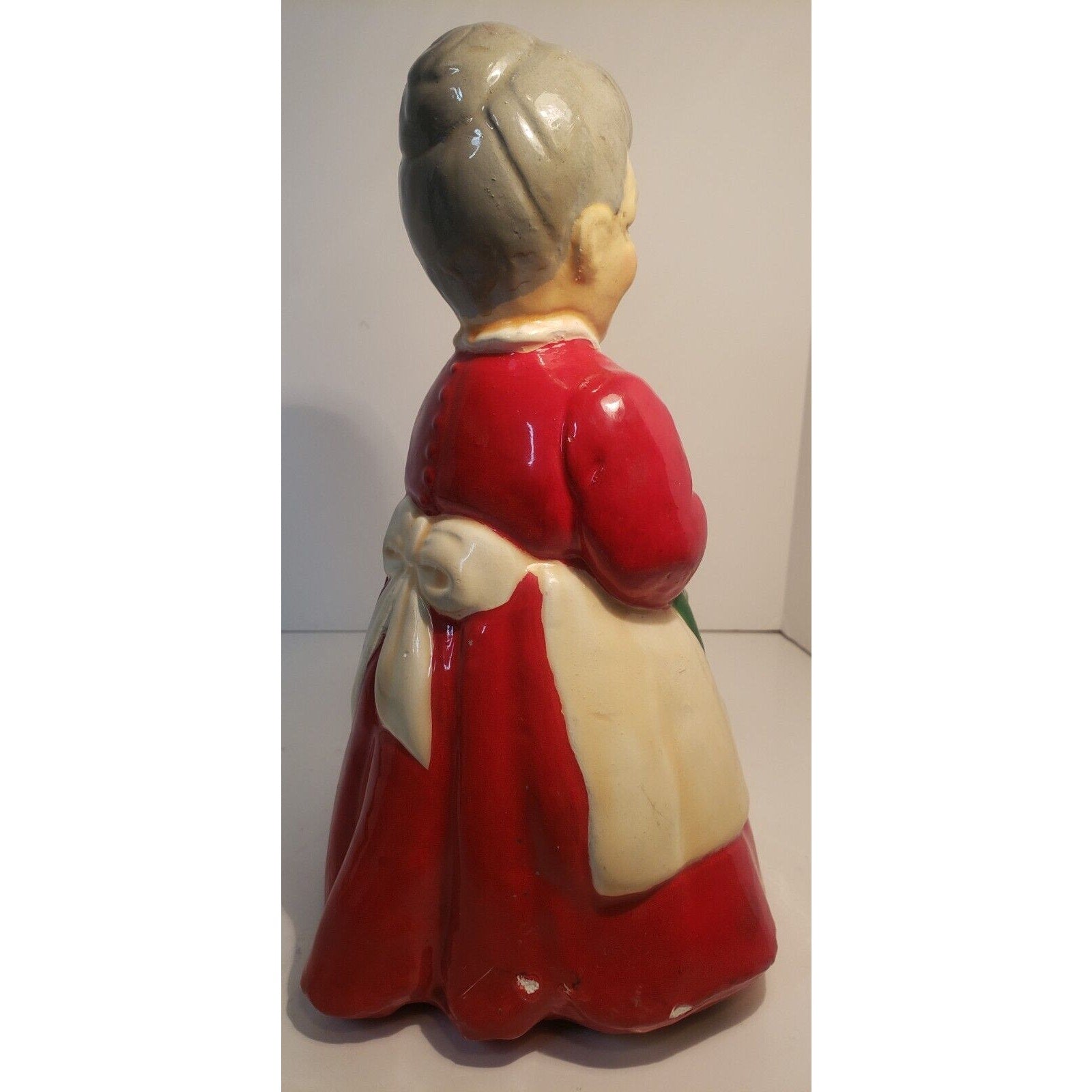 Vintage Ceramic Mrs. Claus Figurine Hand Painted Holding Stocking 10" Holiday