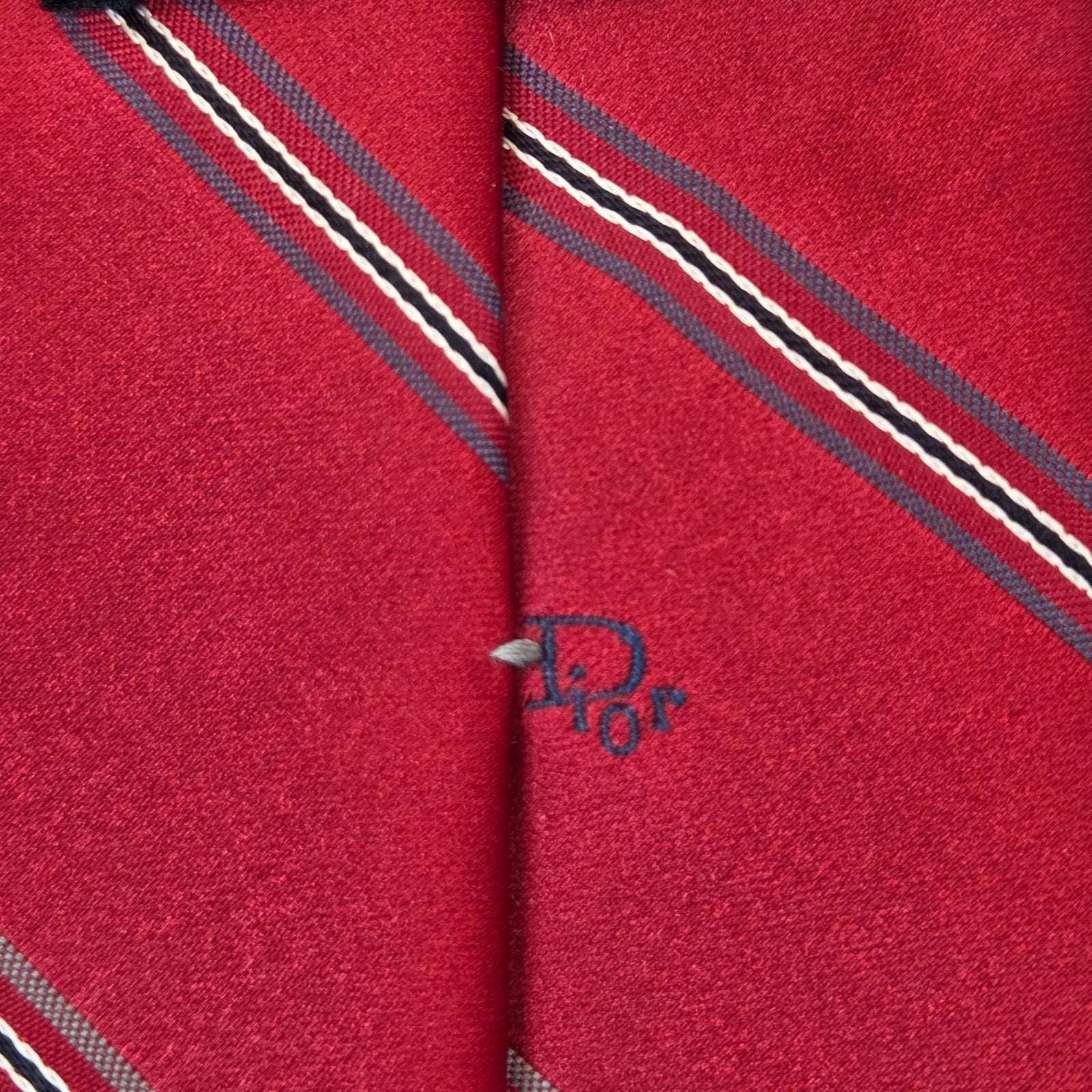 Christian Dior Vintage Red Striped Necktie USA Italy 57.5in Designer Tie