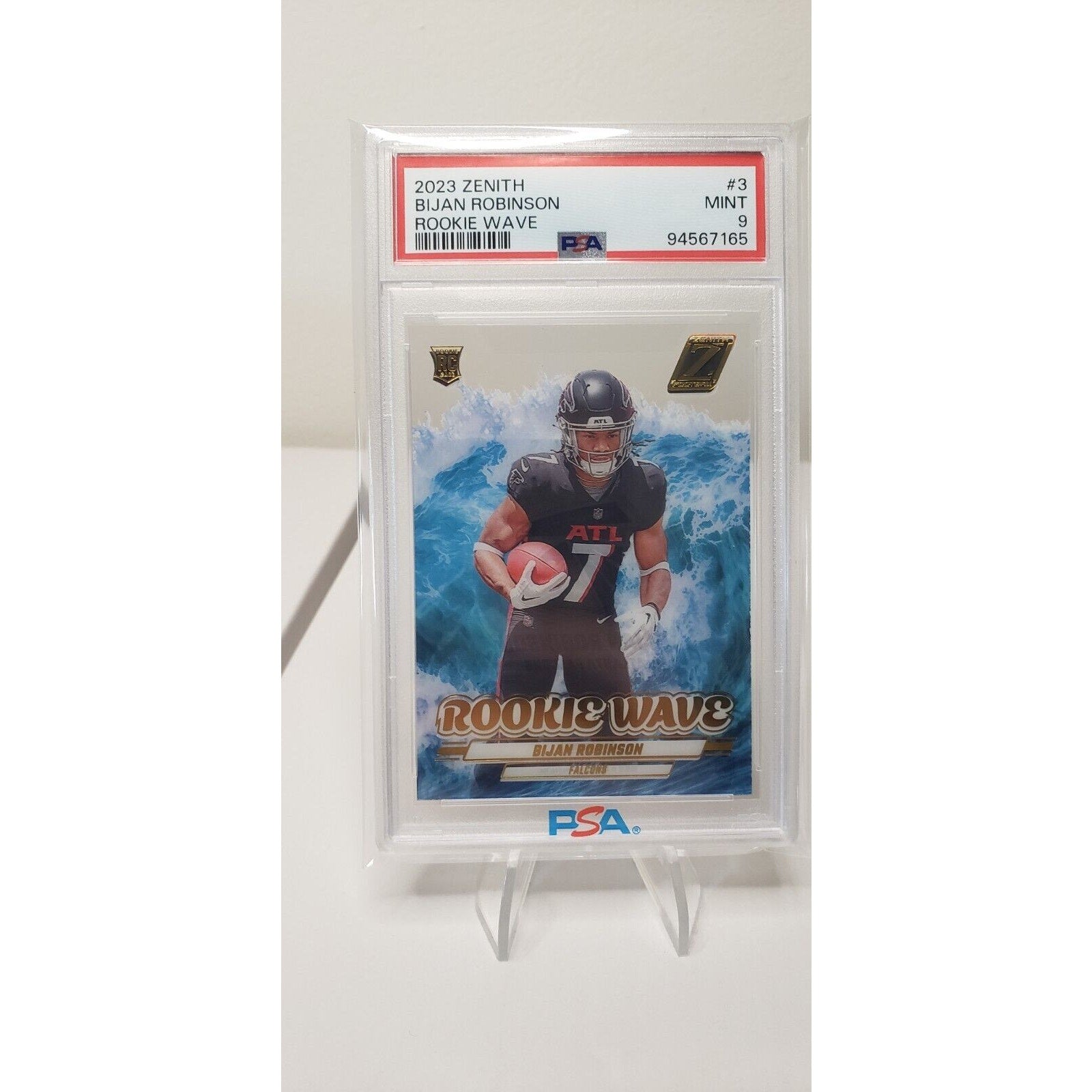 2023 Zenith Bijan Robinson Rookie Wave #3 Case Hit SP PSA 9