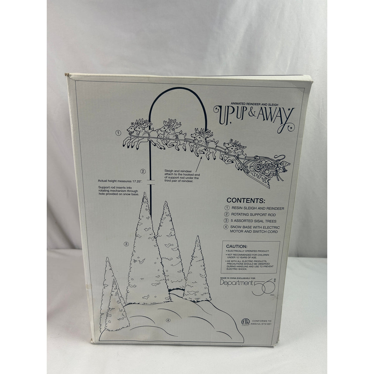 Dept 56 Up Up & Away Animated Santa Reindeer Sleigh 52593 Retired 1999 tested
