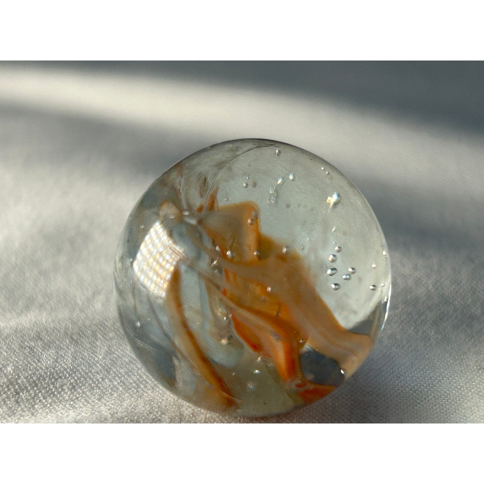 Orange White Ribbon Art Glass Marble Handmade Style Swirl 0.7 Inch