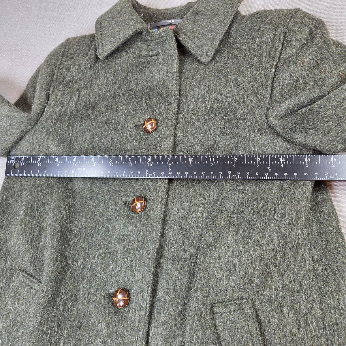 Vintage Hummelsheim Wool Coat Kids EU 140 Green Long Overcoat Germany 75% Wool