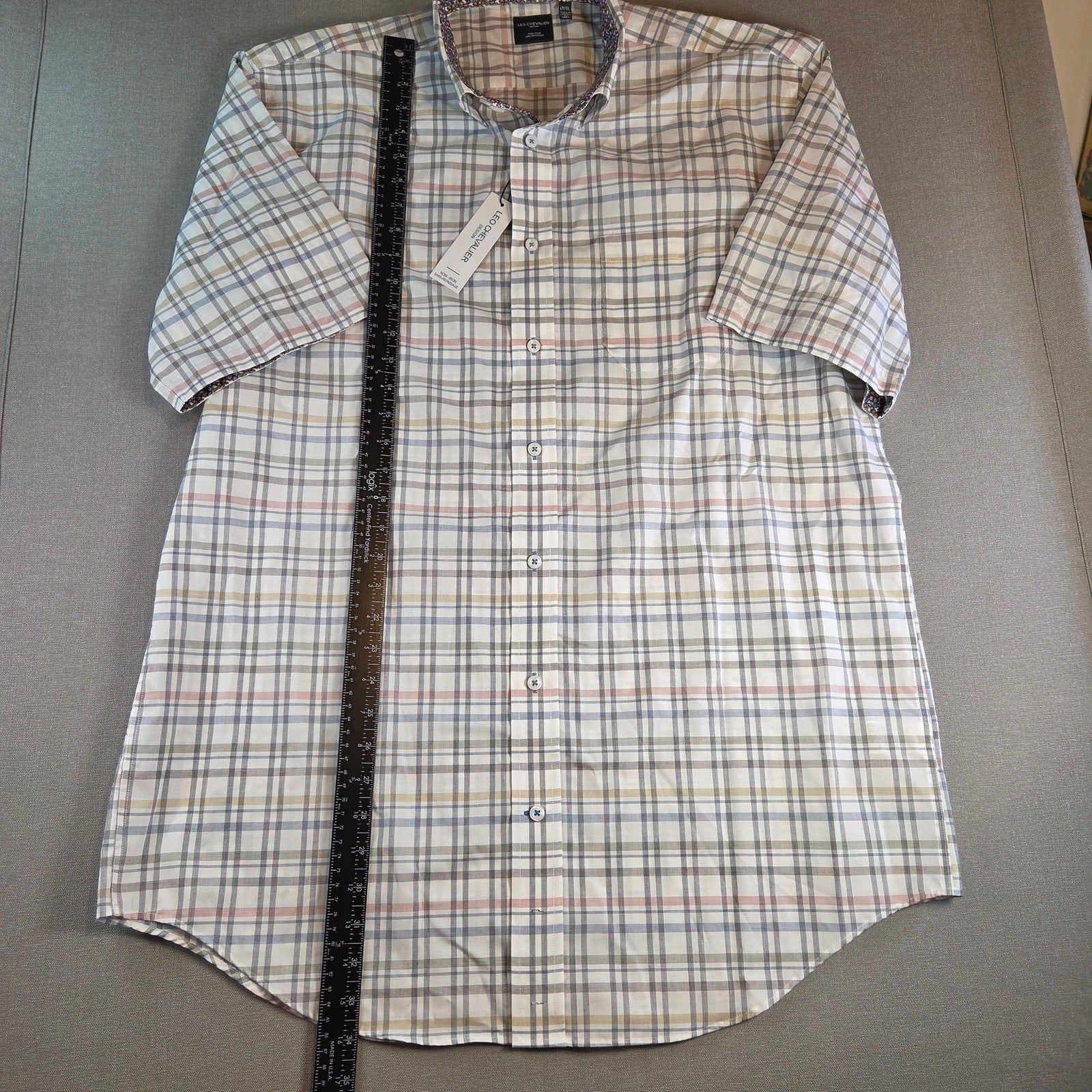 Leo Chevalier Men’s Short Sleeve Shirt LT Large Tall Plaid NWT Cotton Laos