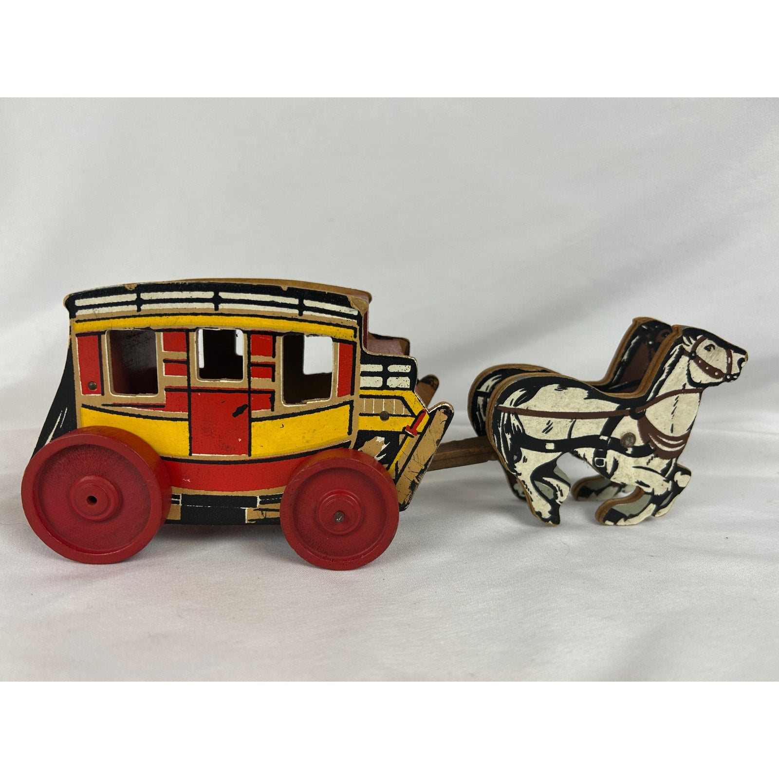 Vintage Keystone Frontier Stagecoach Wood Toy Horse Wagon 1950s