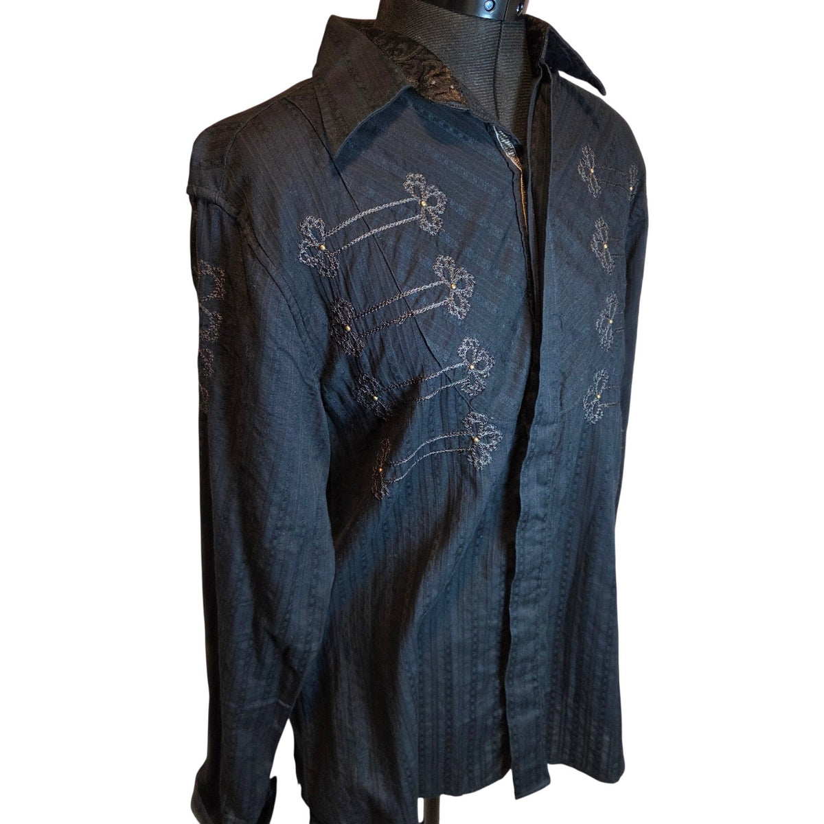 Jimi Hendrix Purple Label Rock & Roll Religion Black Embroidered Shirt L
