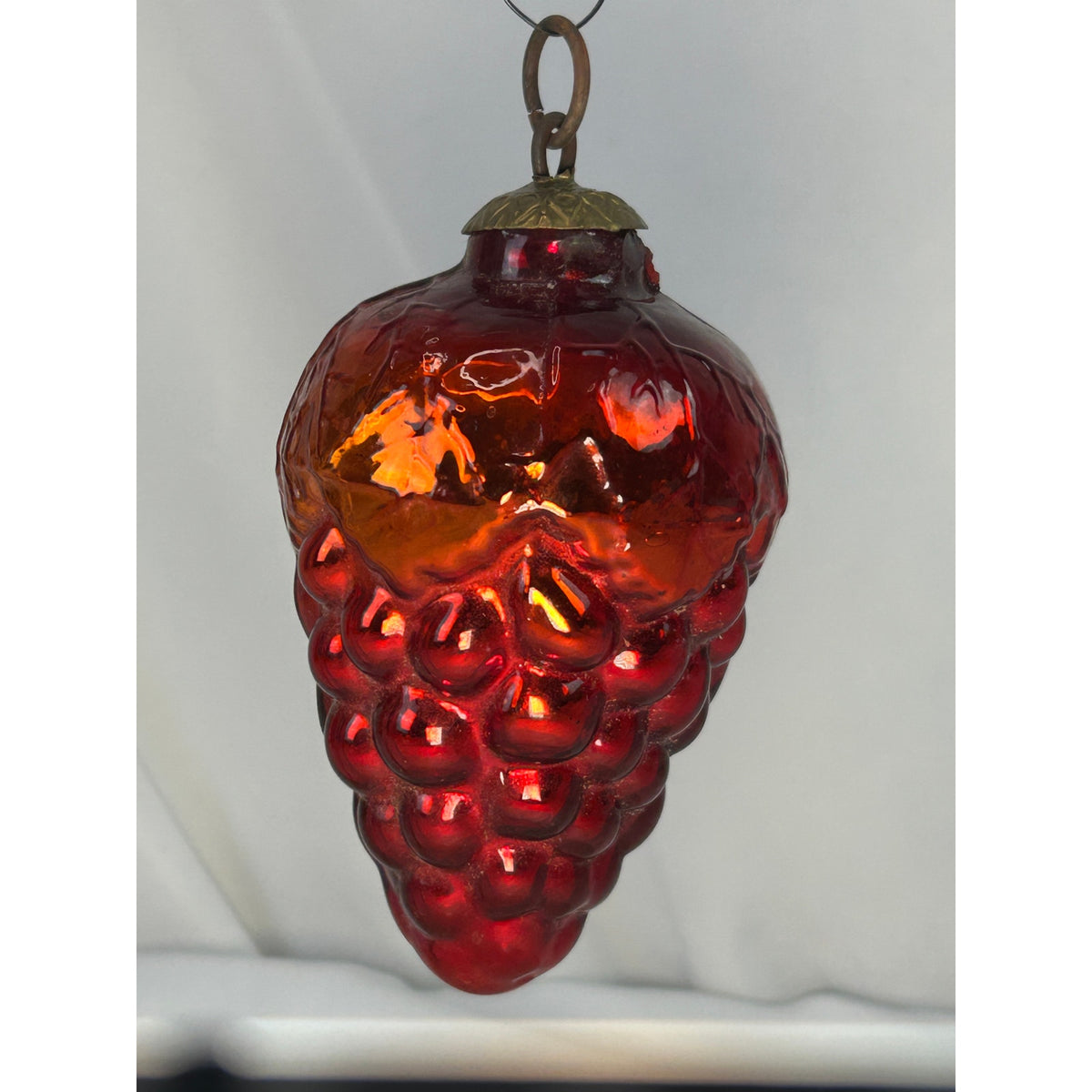 Antique 1800s German Kugel Red Grape Cluster Glass Christmas Ornament 4" Rare