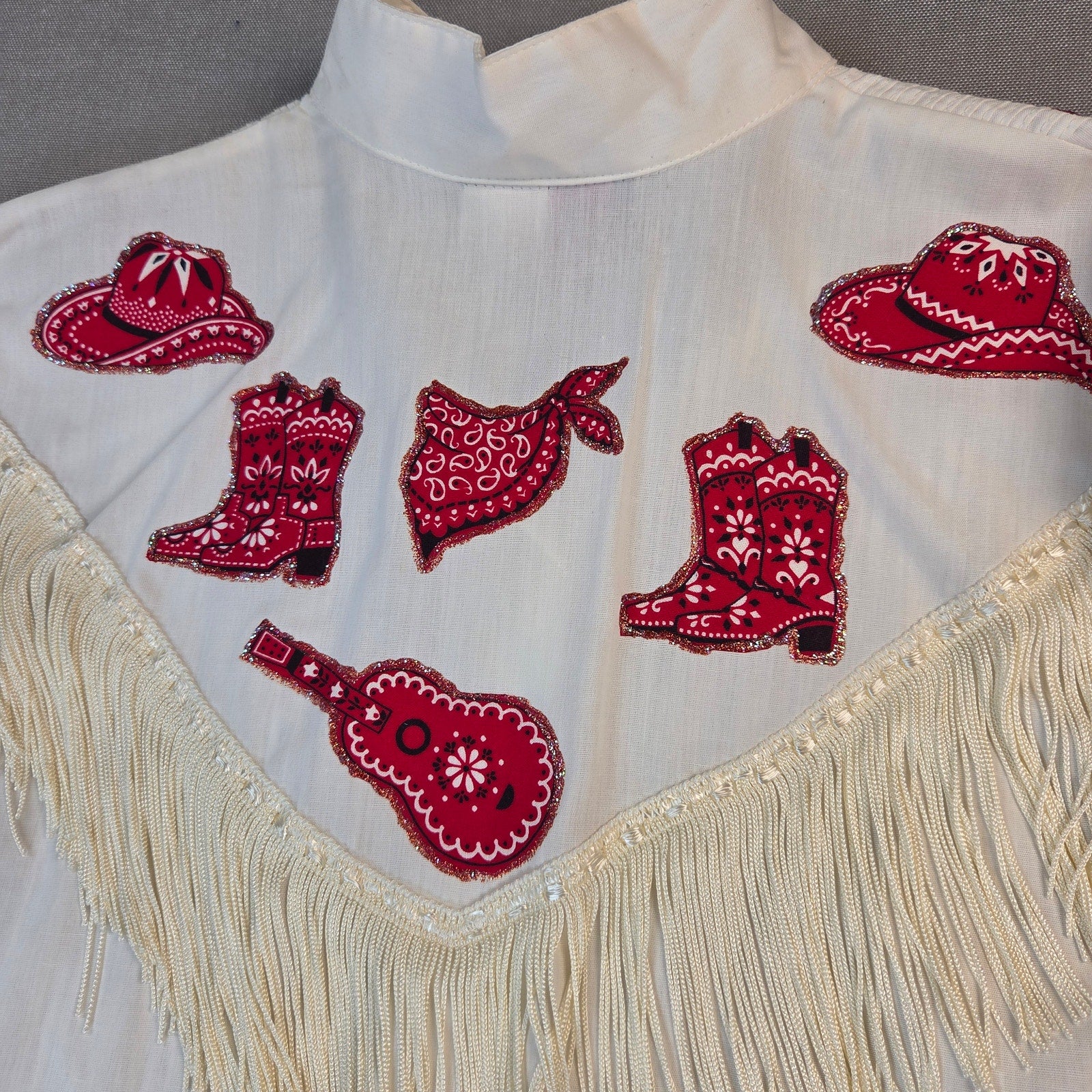 Sunbelt Sportswear Vintage Western Fringe Shirt Cowgirl Guitar USA M Medium