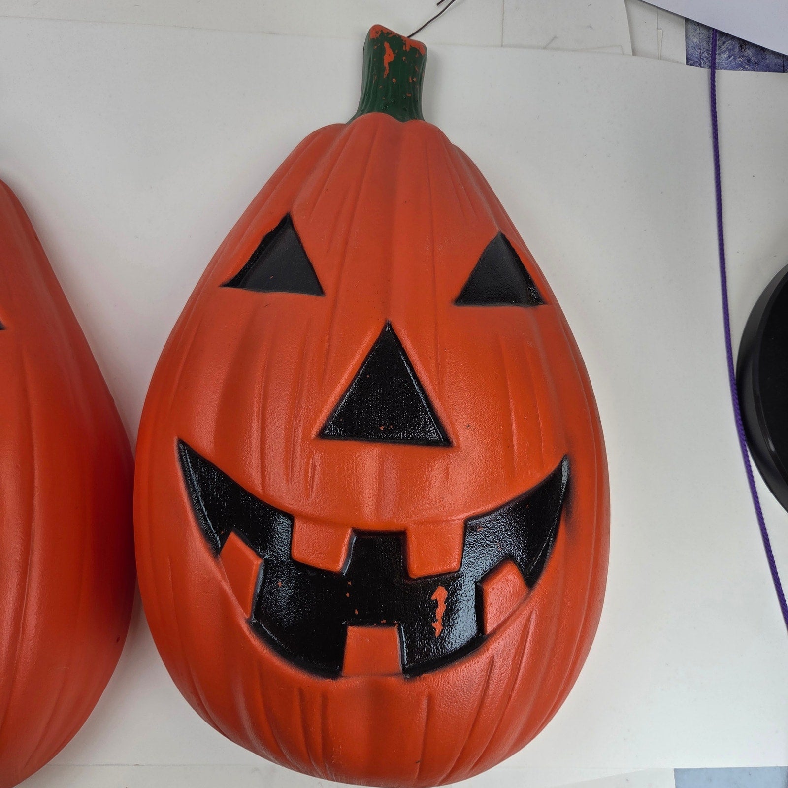 Vintage 22" Blow Mold Jack O Lantern Pumpkin 2 Piece Halloween Unmarked
