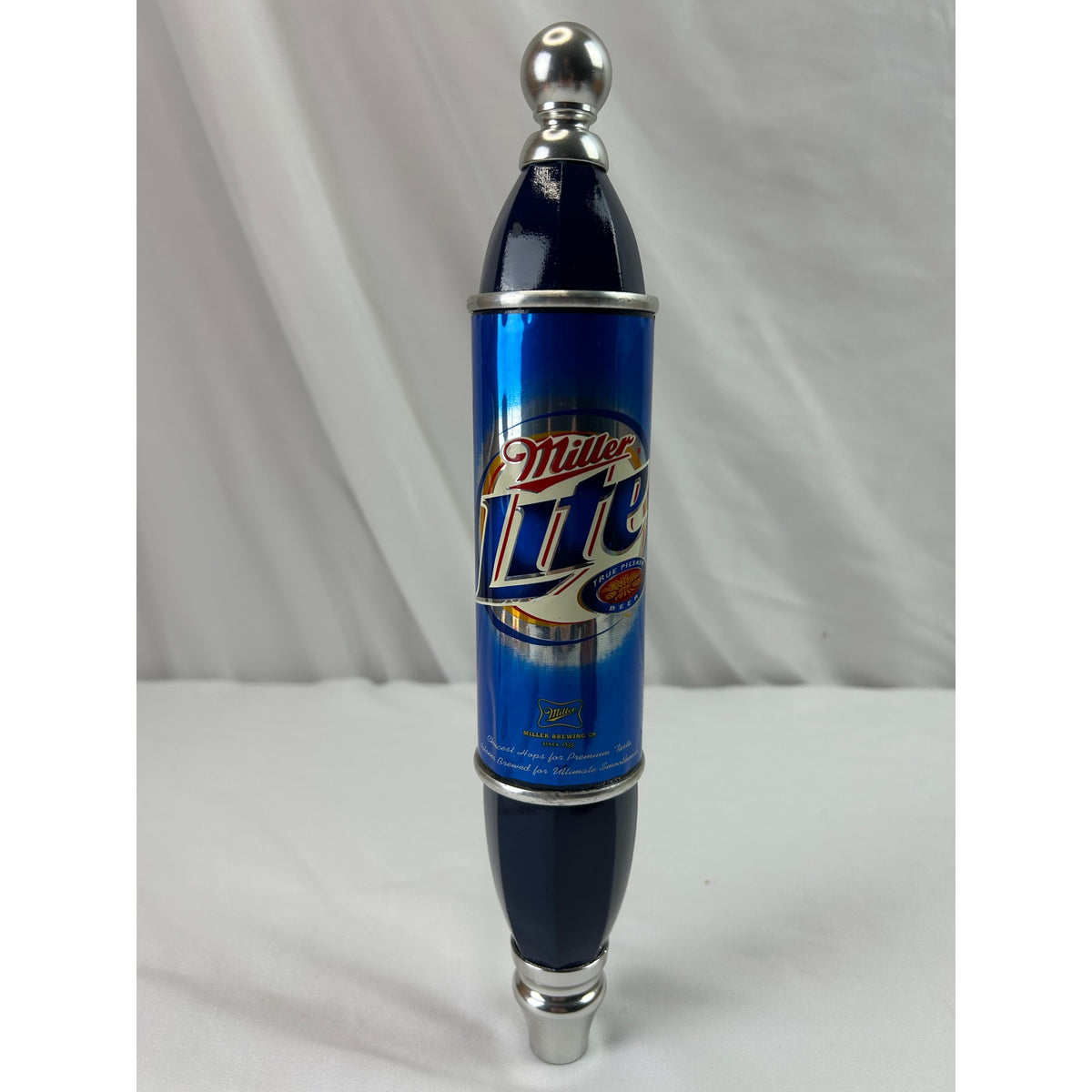 Vintage Miller Lite Beer Tap Handle Blue Can Chrome 12 Inch Breweriana