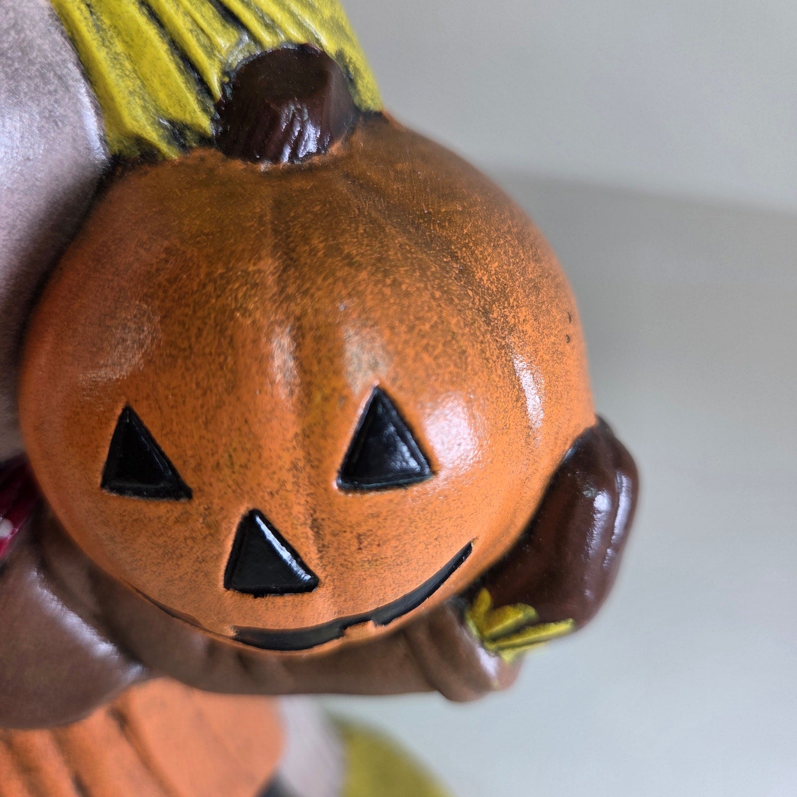 Vintage 1977 Macky Halloween Scarecrow Figurine Pumpkin Crow 10.25" Hand Painted