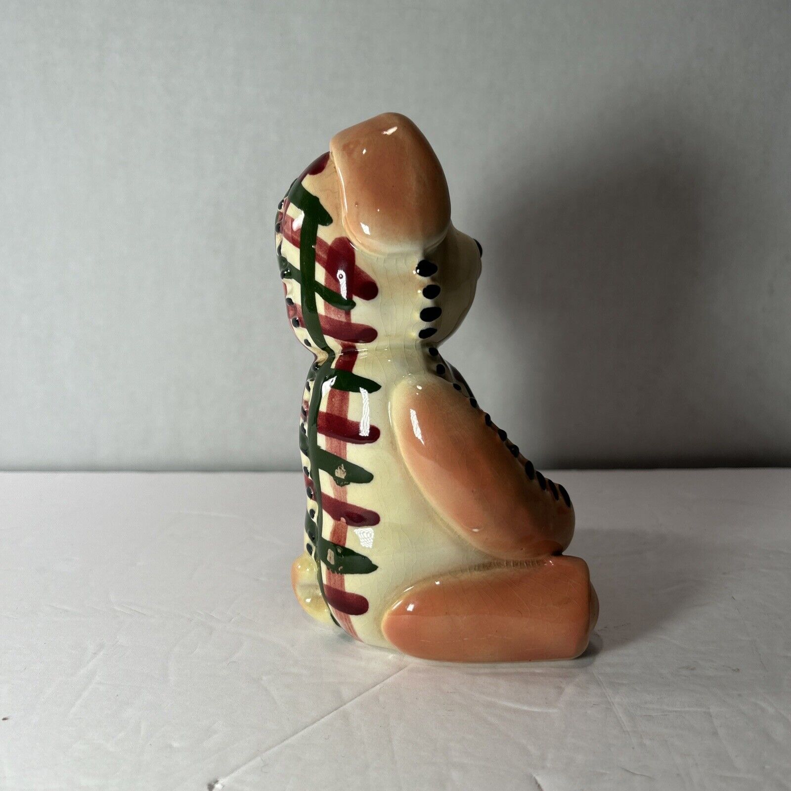 Vintage Patchwork Dog Figurine Hand Painted Ceramic 1950s 1960s Folk Art
