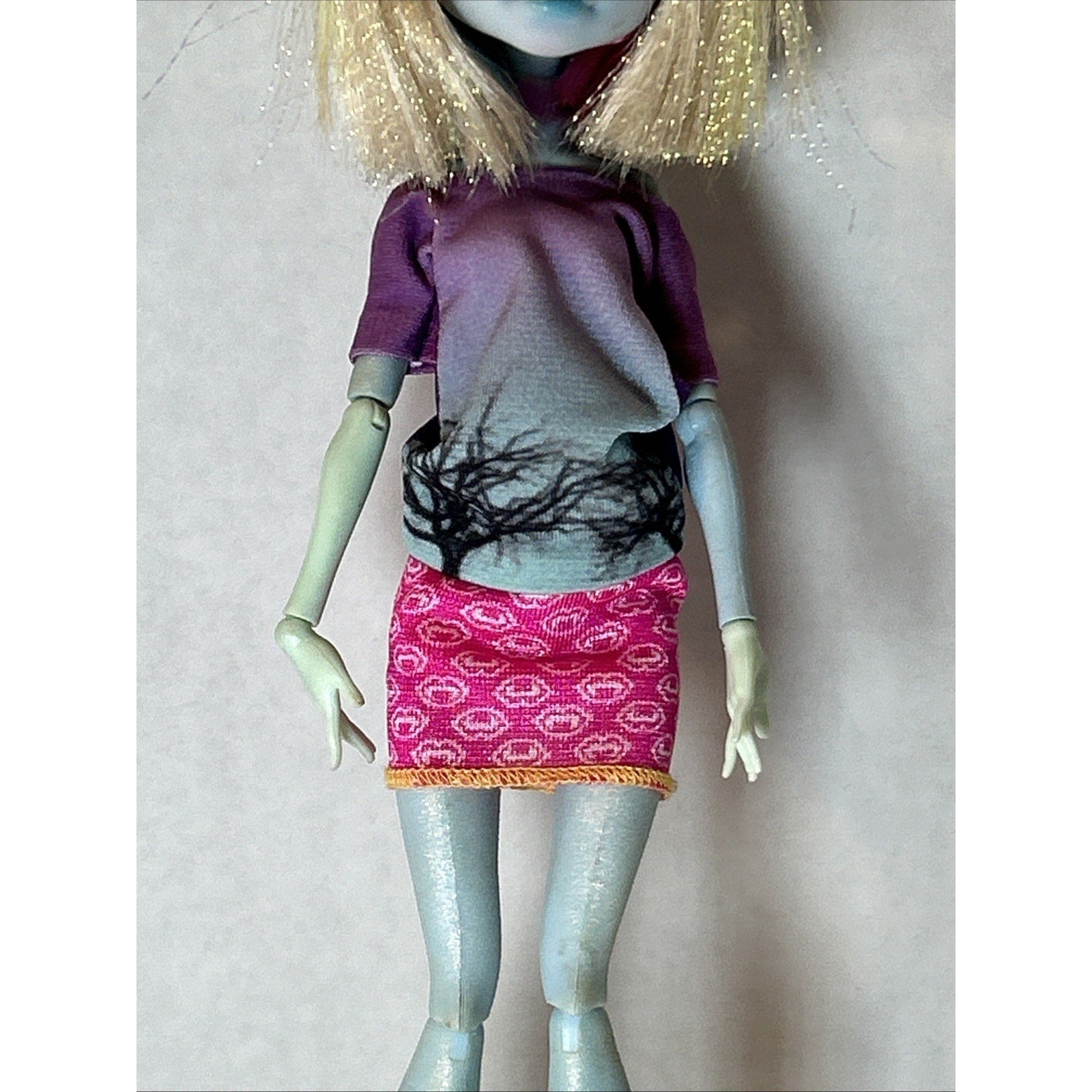OOAK Repaint Monster High BJD Doll Blonde Hair Green Hat Pink Skirt Boots