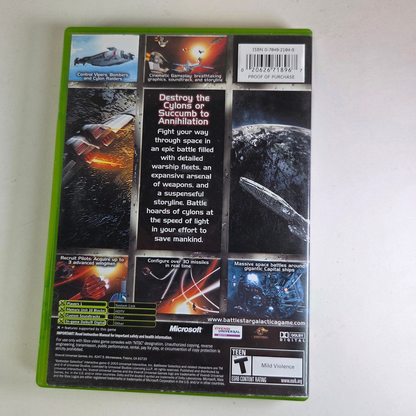 Battlestar Galactica Xbox 2003 Complete CIB Universal Interactive Space Combat