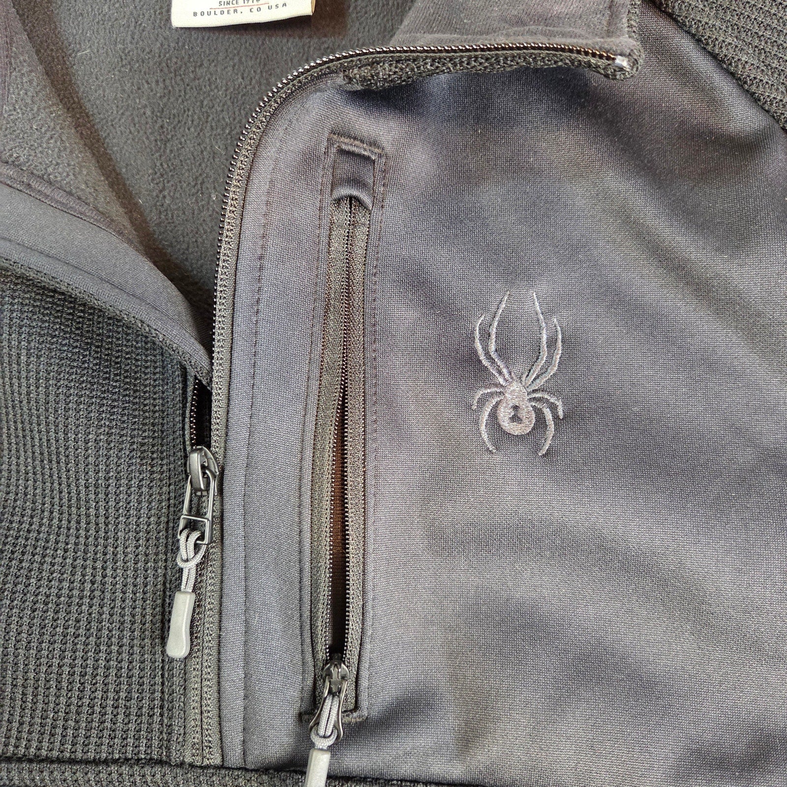 Spyder Men’s XXL Quarter Zip Pullover Black Gray Fleece 229517 Luther Logo