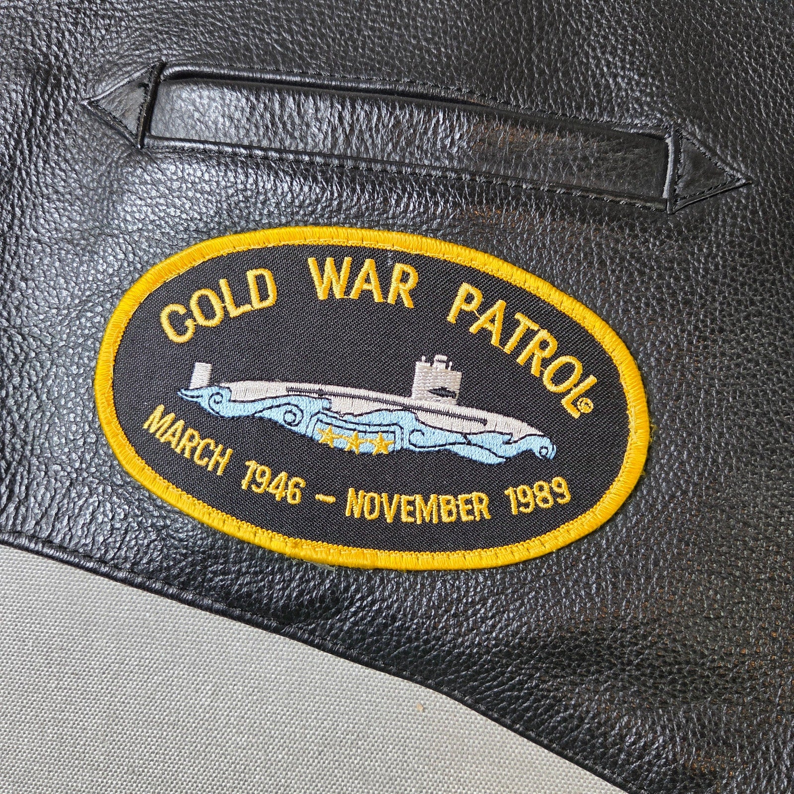 U.S. Navy Submarine Veterans Leather Vest Size 50 Cold War Patch Covered