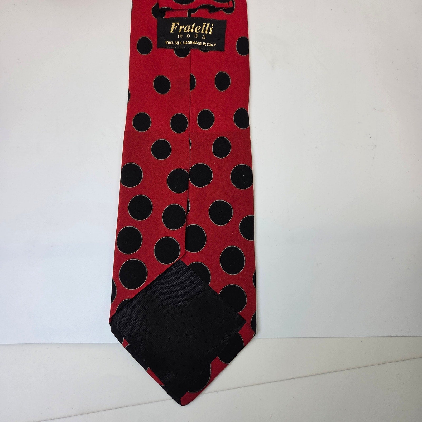 Fratelli Moda Silk Tie Red Black Polka Dot 4" Handmade Italy