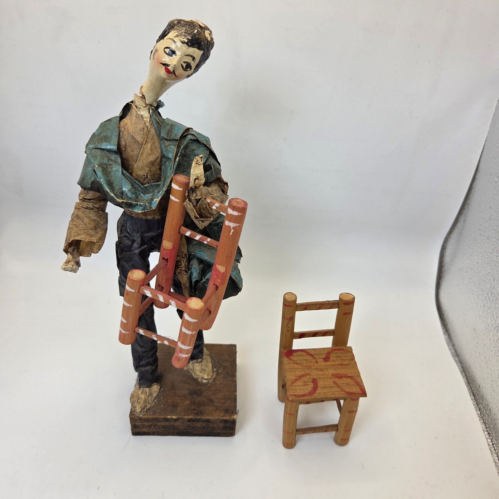Vintage 1970s Mexican Papier Mache Folk Art Figure w/ Balancing Chairs 9"