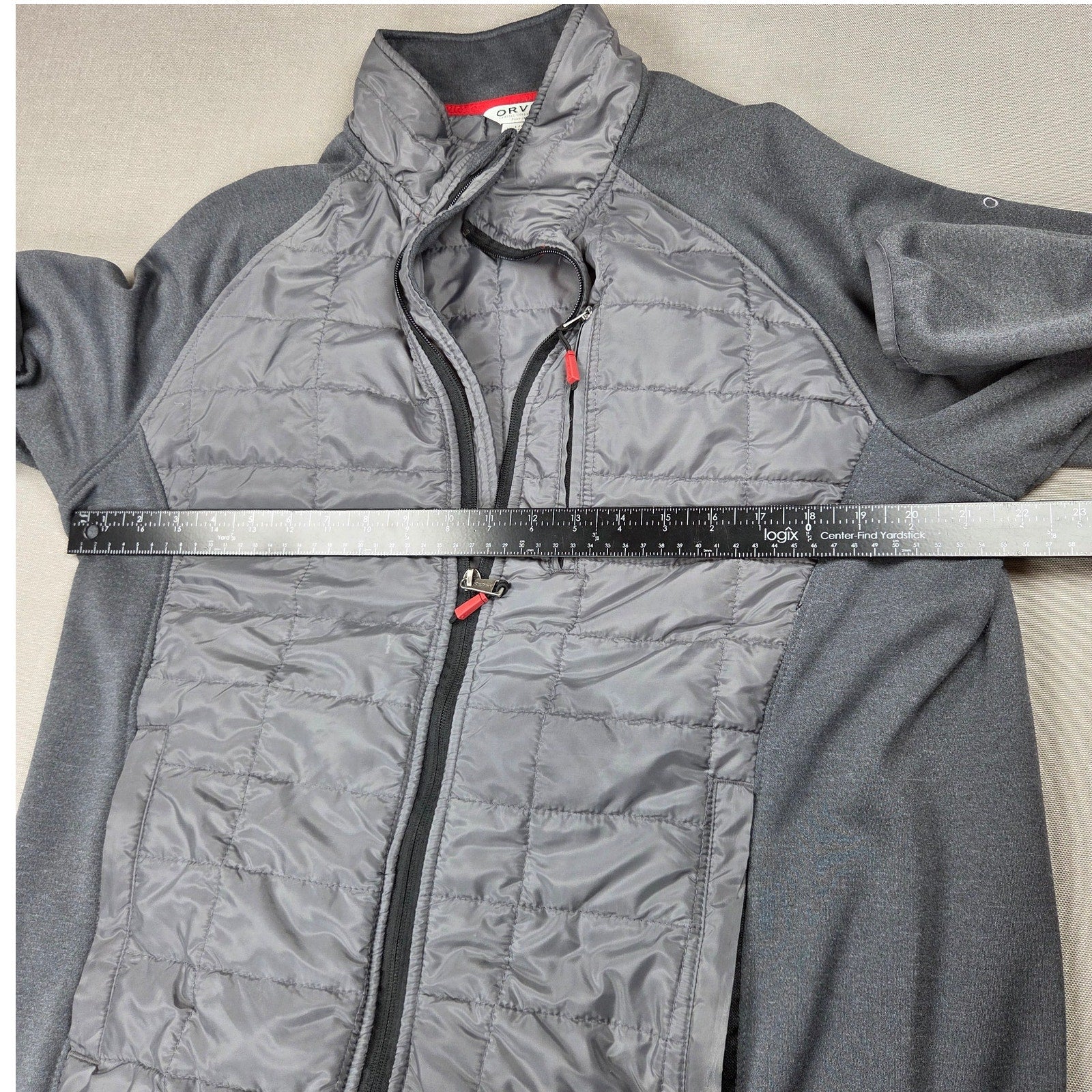 Orvis Hybrid Quilted Full Zip Jacket Mens Large Gray Stretch Fleece Coat