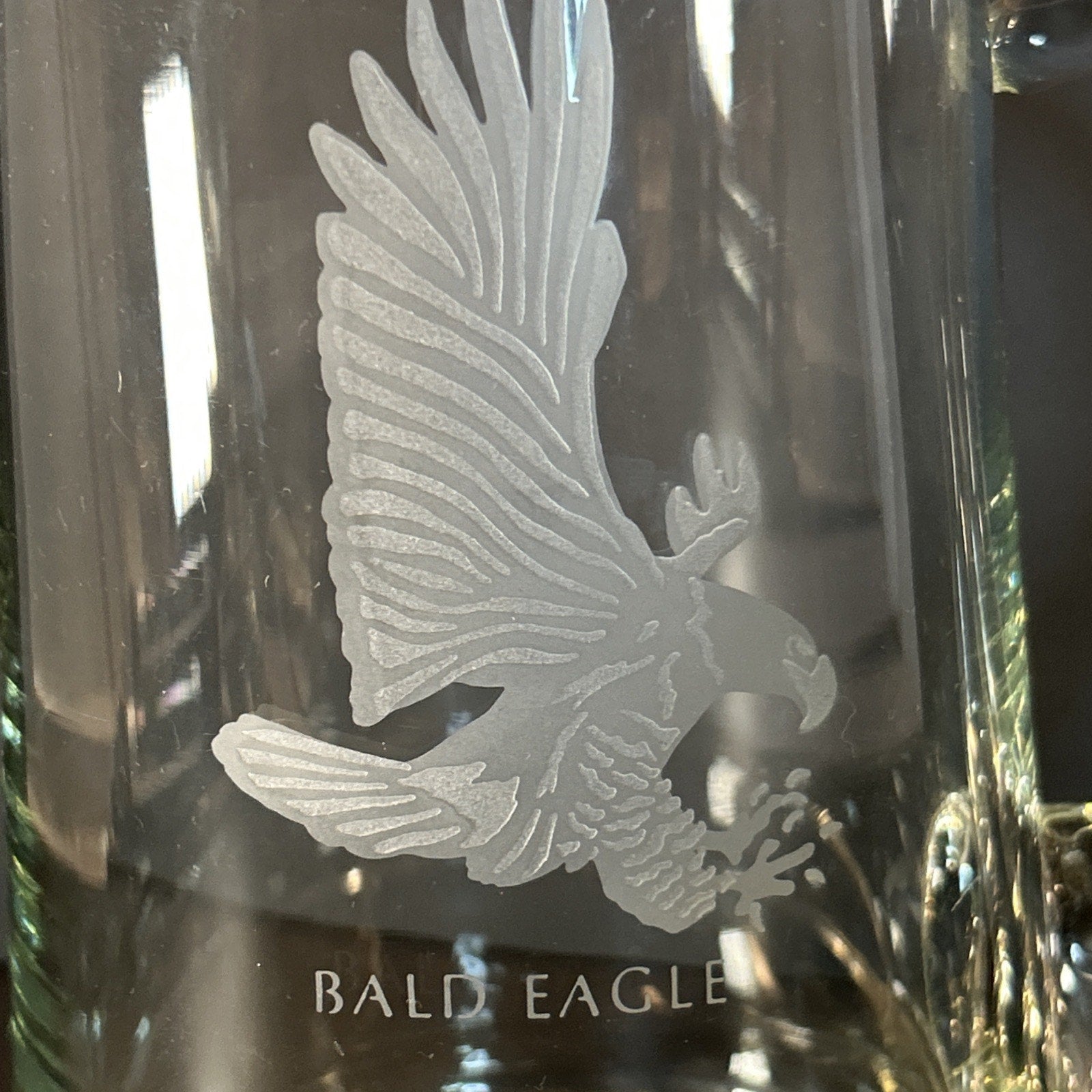 Luminarc France Bald Eagle Etched Clear Glass Pitcher 2QT Vintage Wildlife