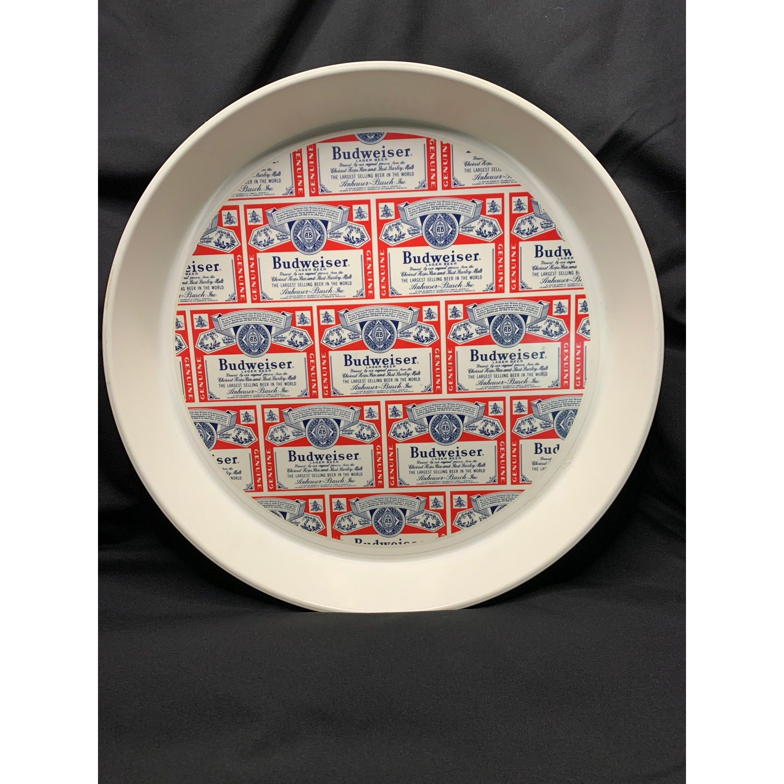 Vintage Budweiser 13" Round Plastic Serving Tray Beer Label Barware