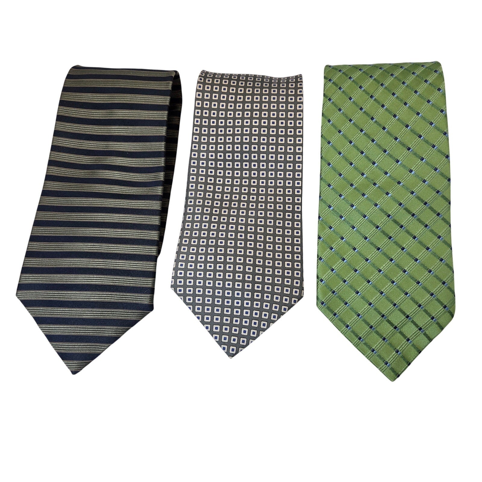Tommy Hilfiger Silk Tie Lot 3 Green Blue Classic 3.75 USA Contrast Tips