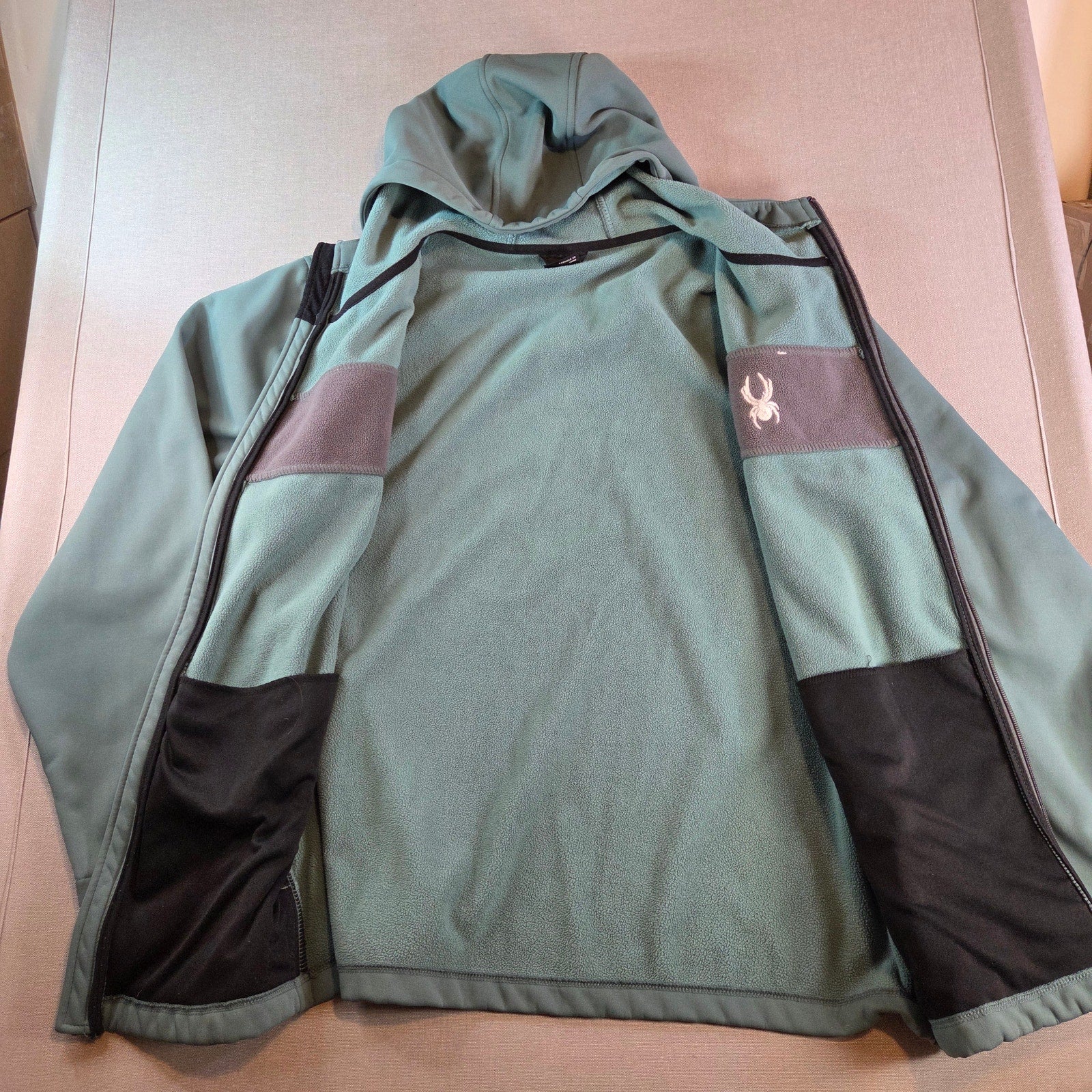 Spyder Men’s XL Hooded Full Zip Jacket Green Black Polyester