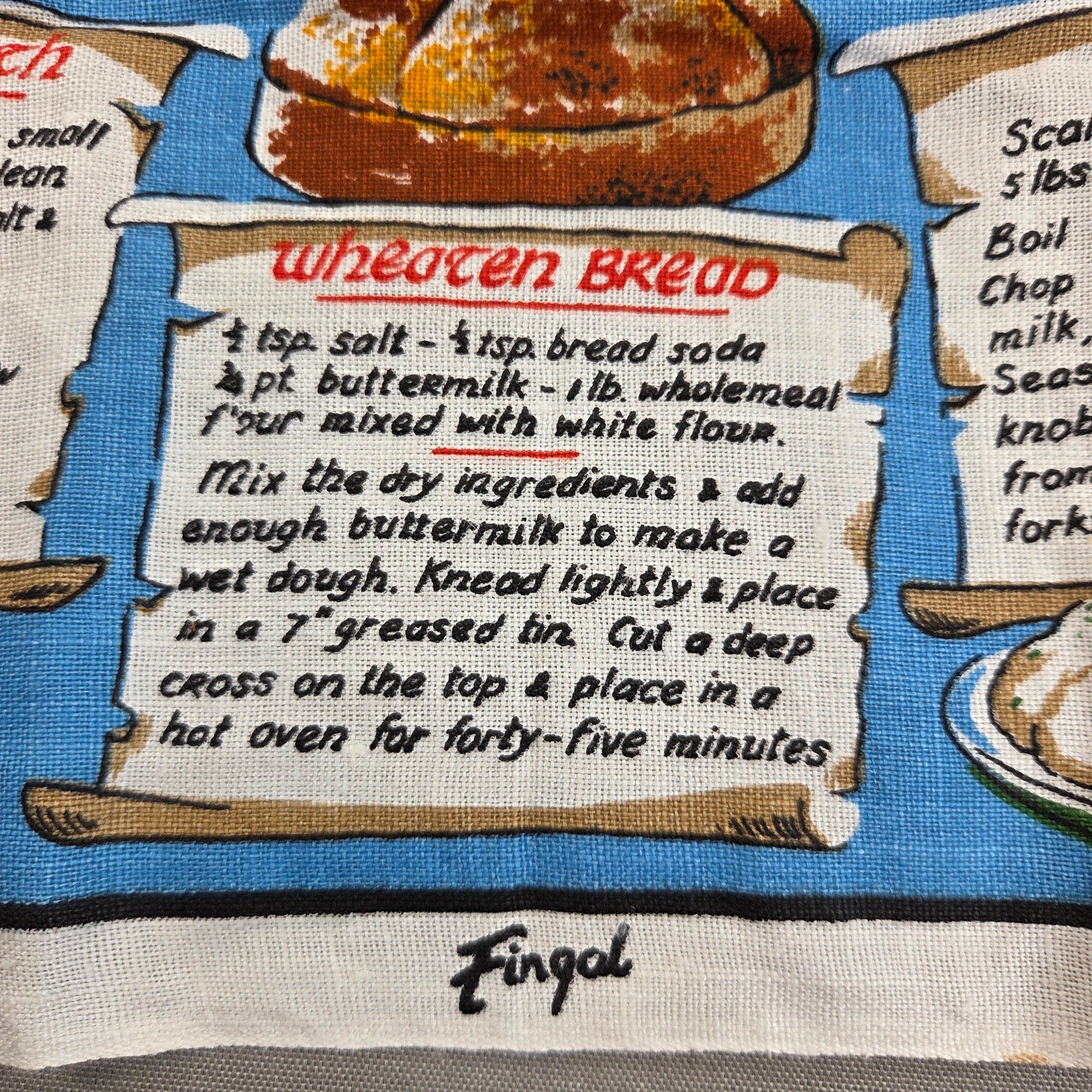 Vintage Fingal Traditional Irish Recipes 100% Linen Tea Towel Made Ireland