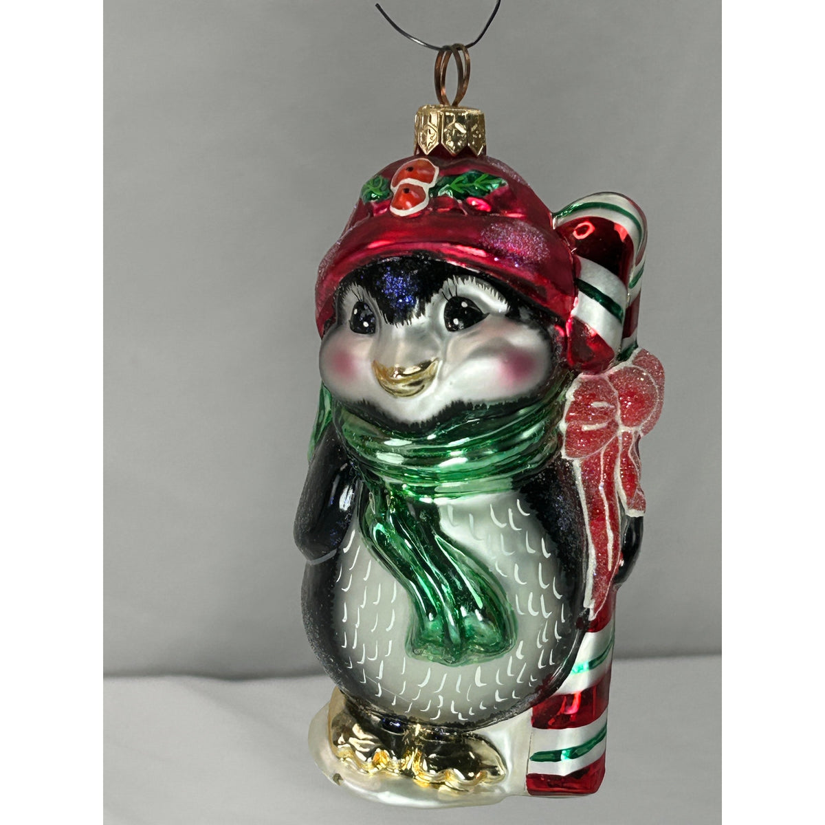Christopher Radko Peppermint Penny Penguin 1999 99-047-0 Glass Ornament 5"