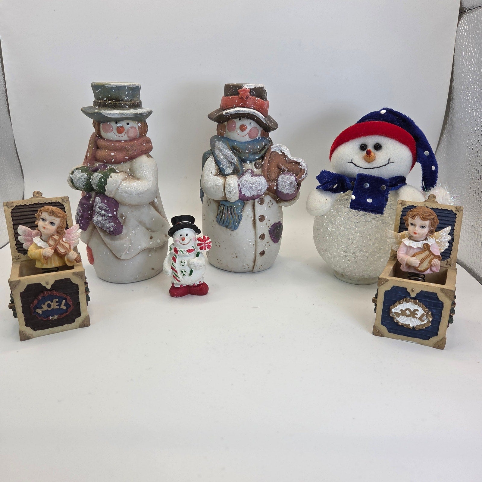 Lot of 6 Snowman & Angel Christmas Figurines Holiday Decor