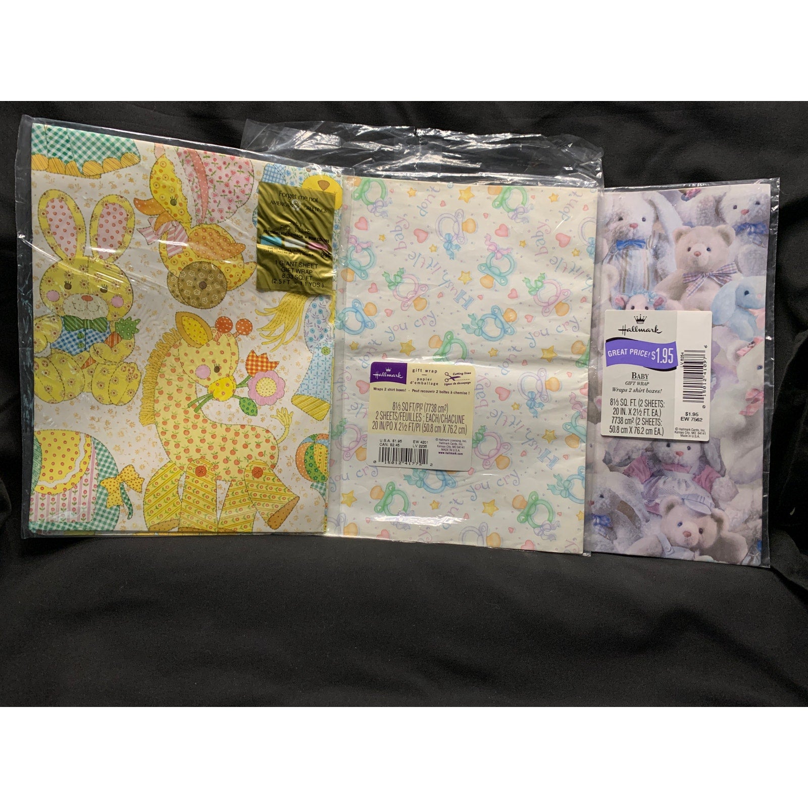 Vintage Baby Shower Gift Wrap Lot 3 Full Sheets Hallmark American Greetings