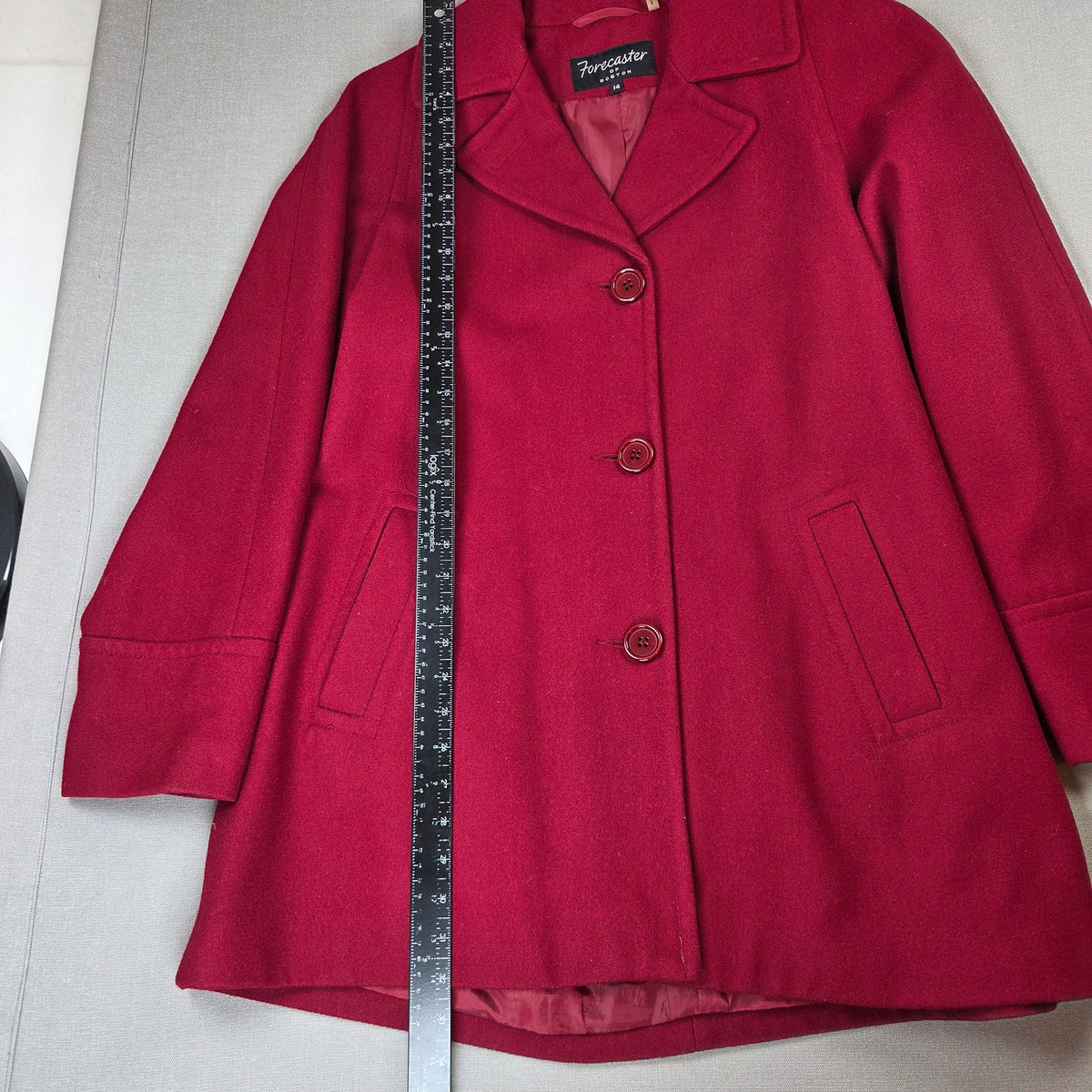 Forecaster of Boston Wool Blend Car Coat Womens 14 Burgundy 3 Button Jacket