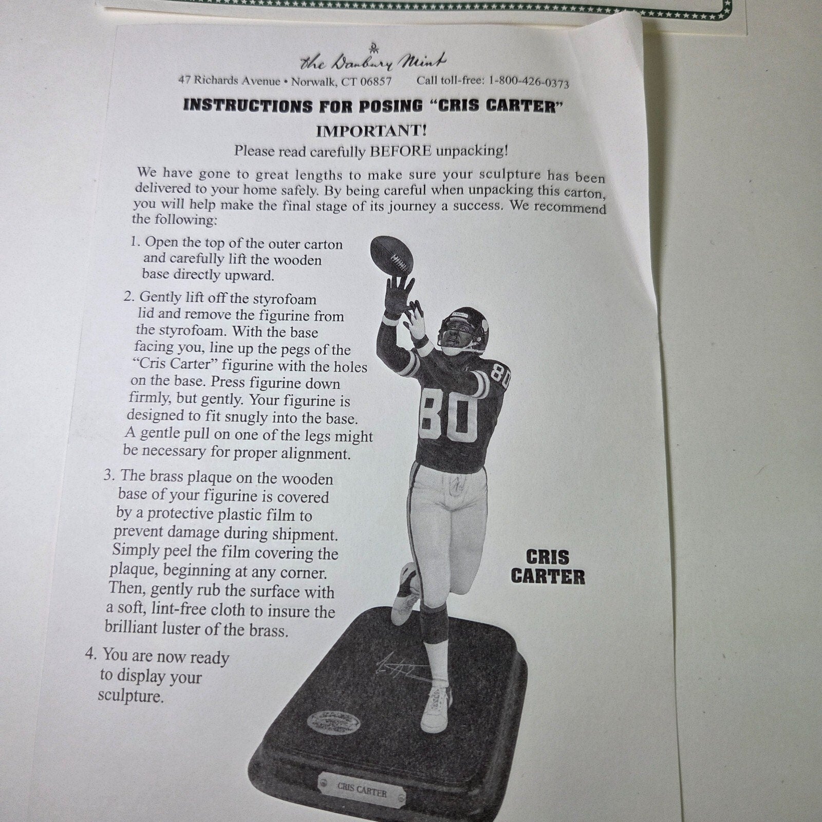 Cris Carter Danbury Mint Minnesota Vikings Figurine w/COA NFL Legends 2002