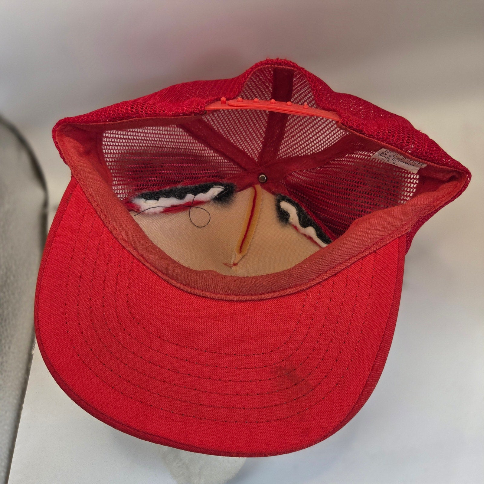 Vintage Wolf Dog Plush Head Trucker Hat Red Mesh Snapback Made in Taiwan