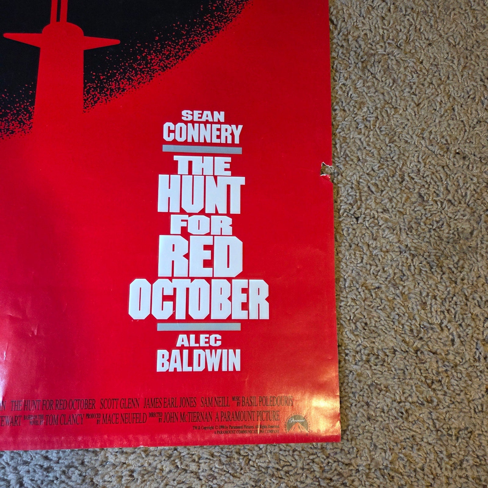 Original 1990 Hunt for Red October Movie Poster 27x39 Sean Connery Alec Baldwin