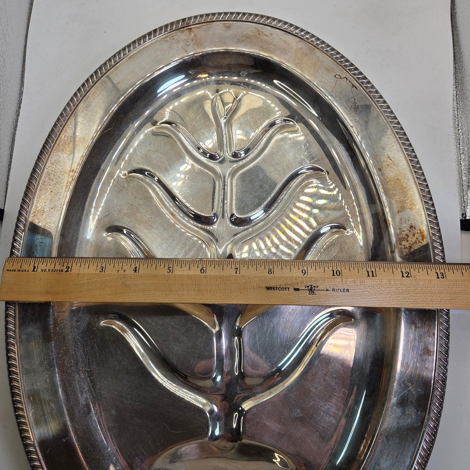 Crescent Silverplate Tree of Life Meat Platter 3176 Footed 18x13 Vintage