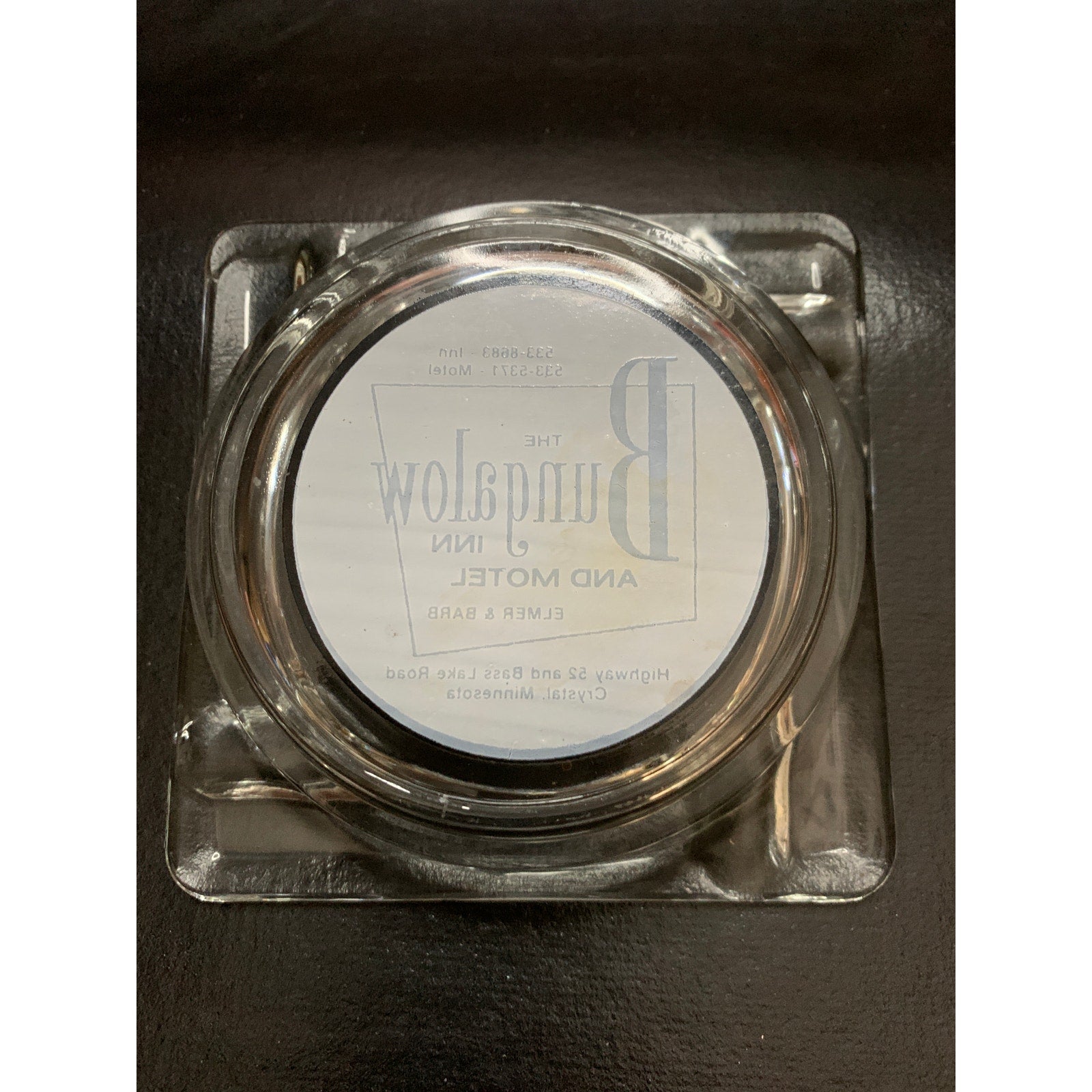 Vintage Bungalow Inn Motel Crystal MN Glass Advertising Ashtray Highway 52