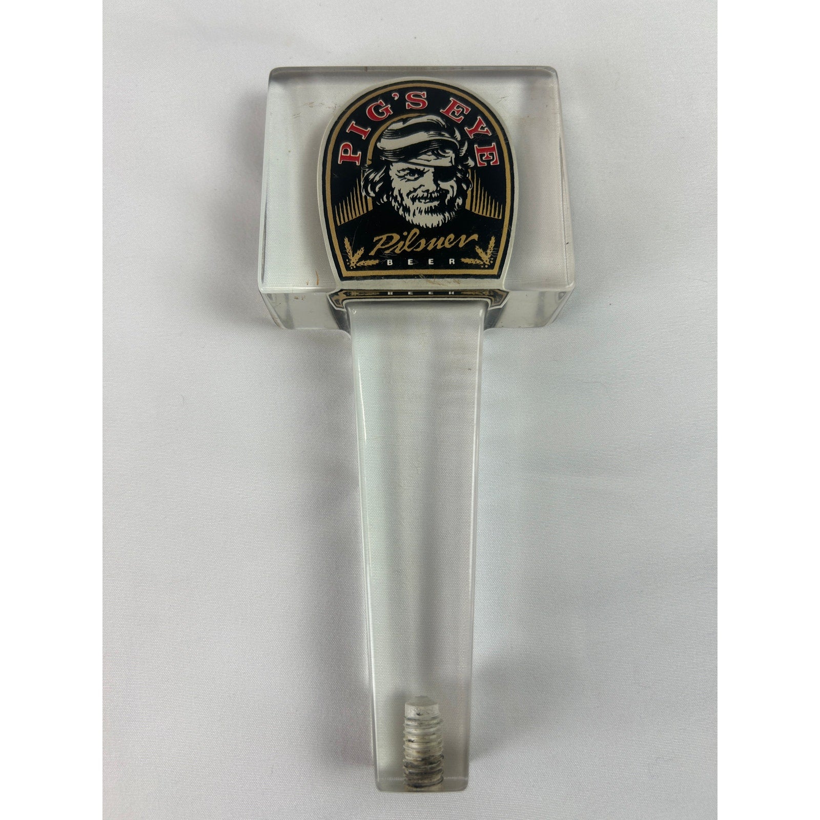 Pig's Eye Pilsner Vintage Beer Tap Handle Clear Acrylic Pirate Bar Breweriana