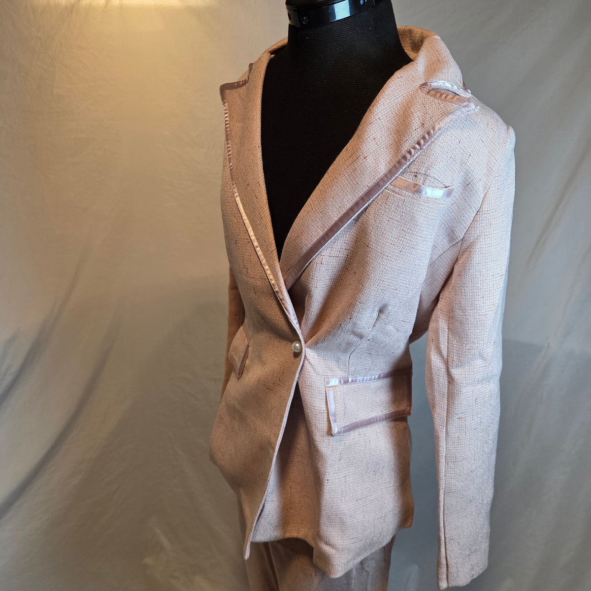 Unbranded Womens Small Pink Tweed Look Pantsuit Blazer Wide Leg Pants Set