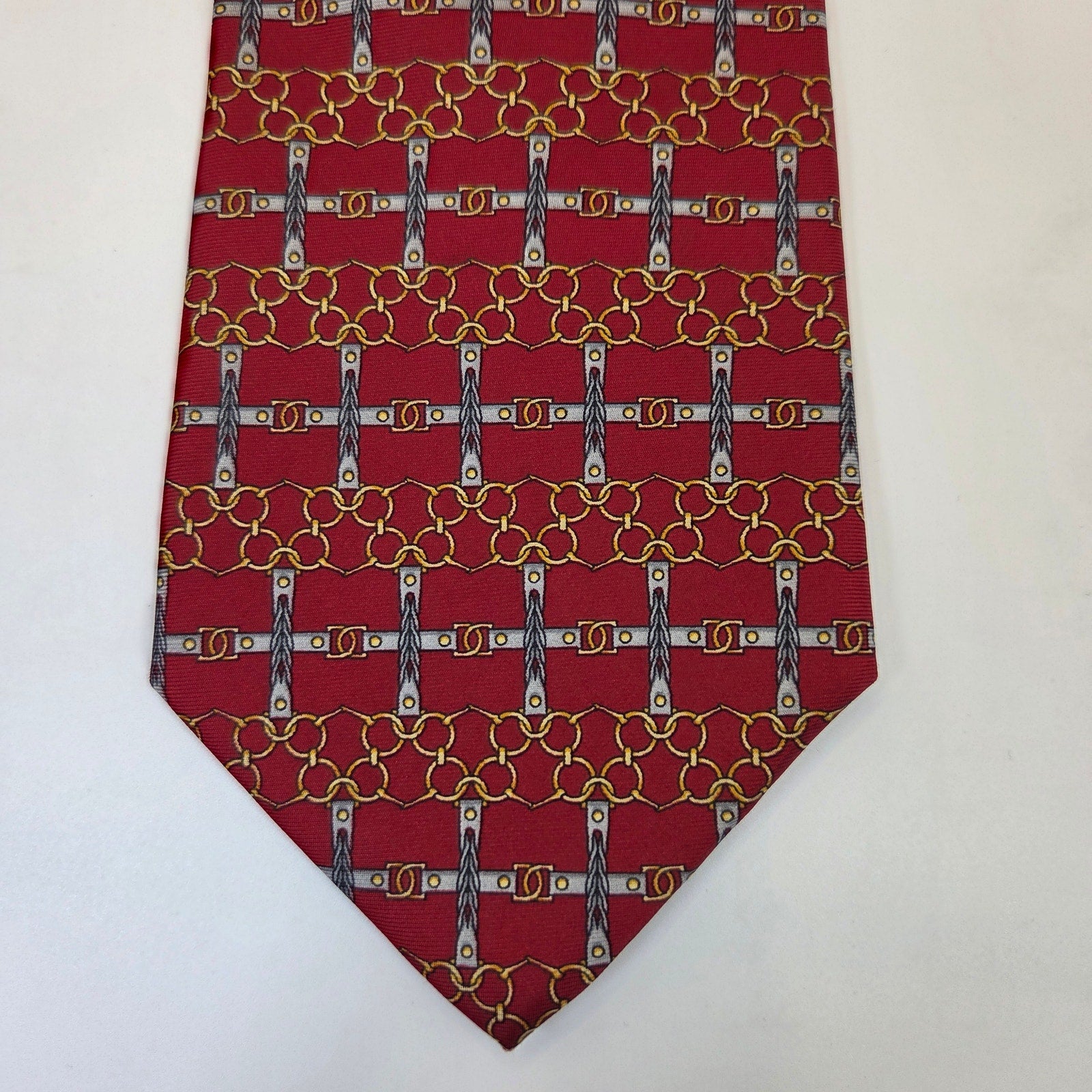 Paolo Gucci Red Silk Chain Link Equestrian Tie Made Italy Vintage 4in Wide