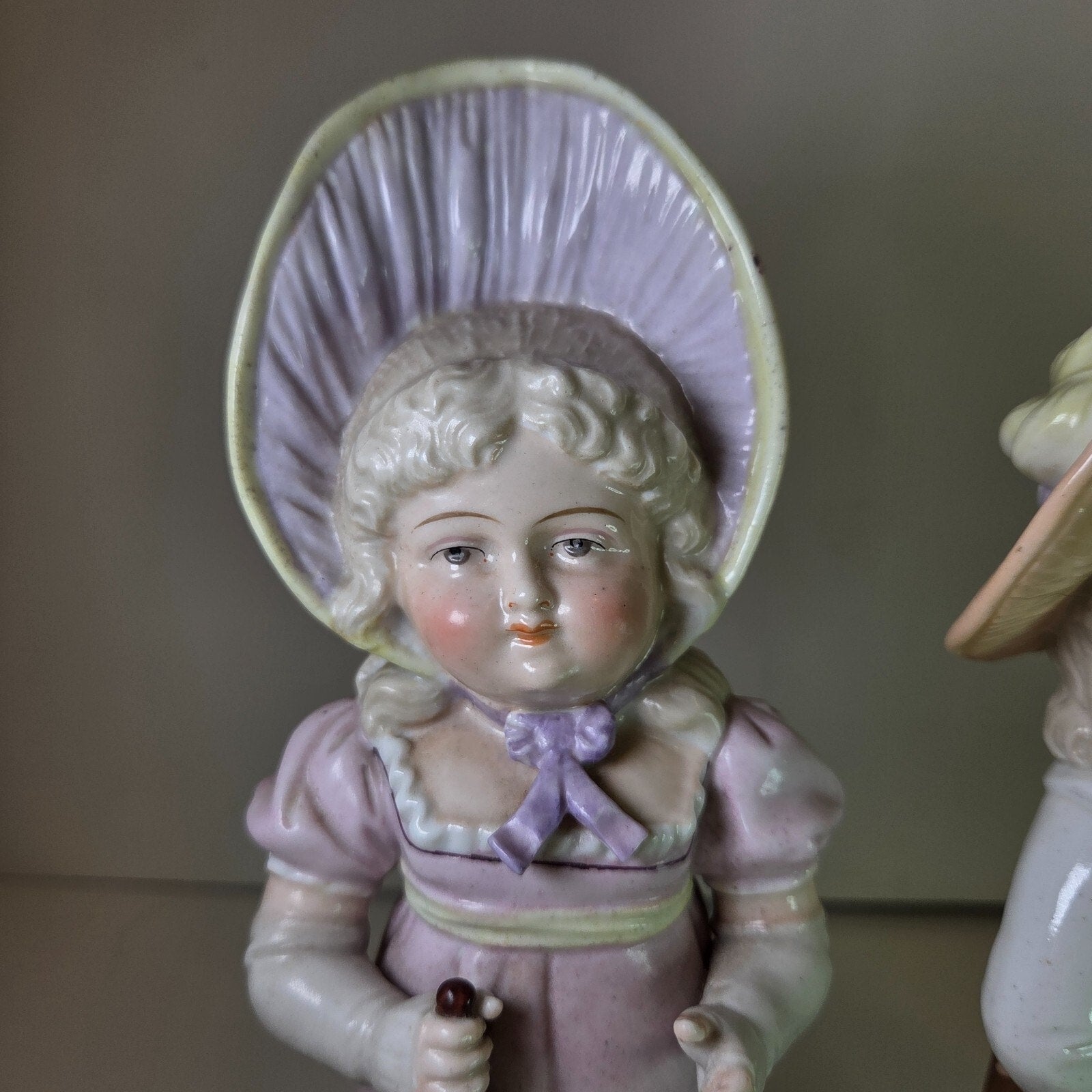 Vintage Bisque Boy & Girl Umbrella Figurines Porcelain 10-11" Pair Collectible