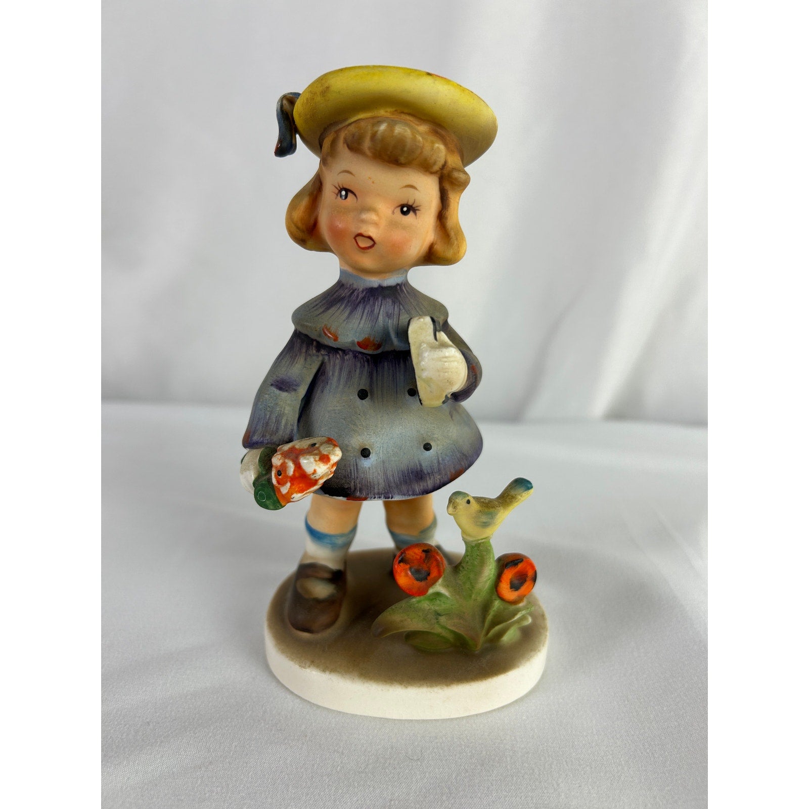 Mid Century Lefton Sunday Best Girl Figurine 1110 Bird Floral