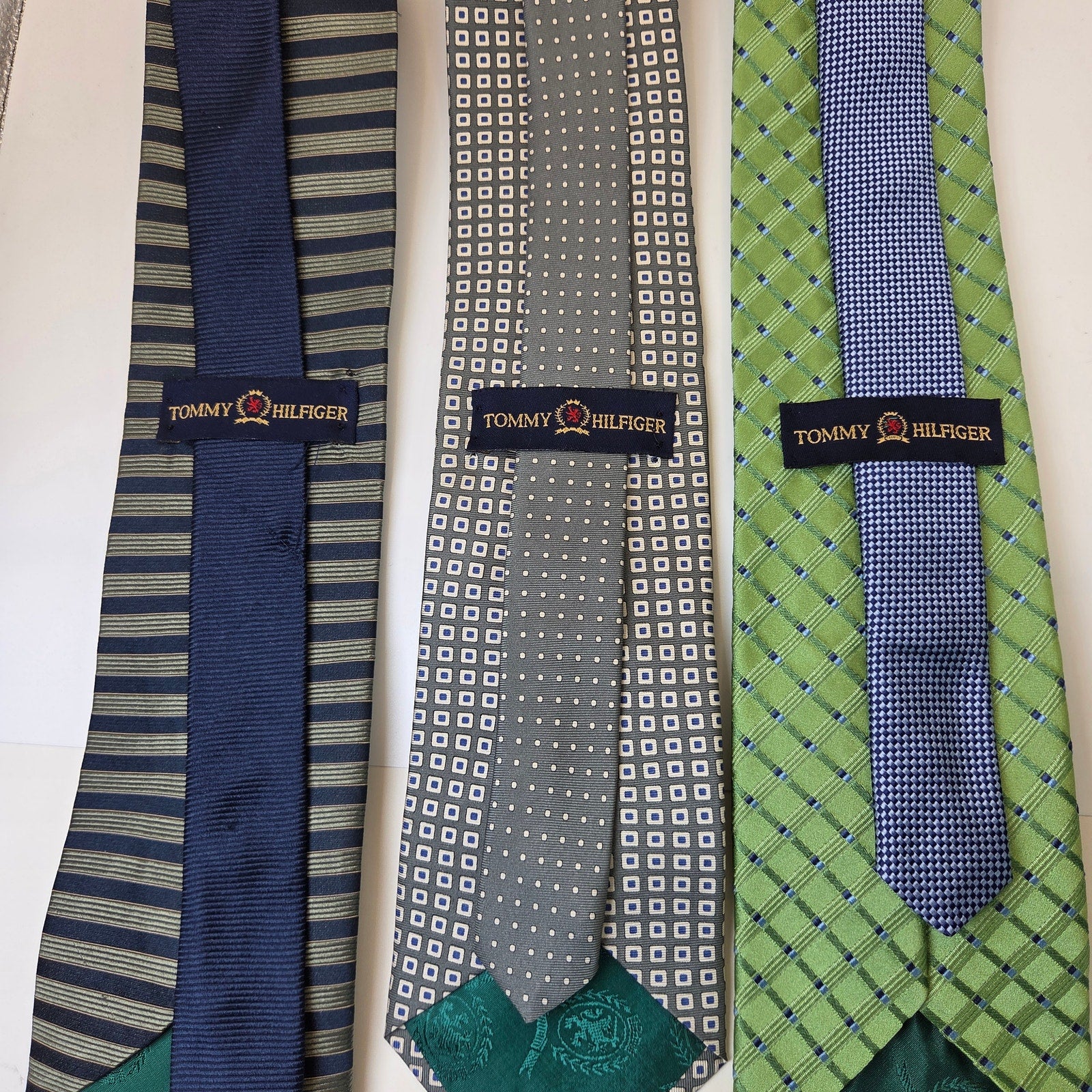 Tommy Hilfiger Silk Tie Lot 3 Green Blue Classic 3.75 USA Contrast Tips