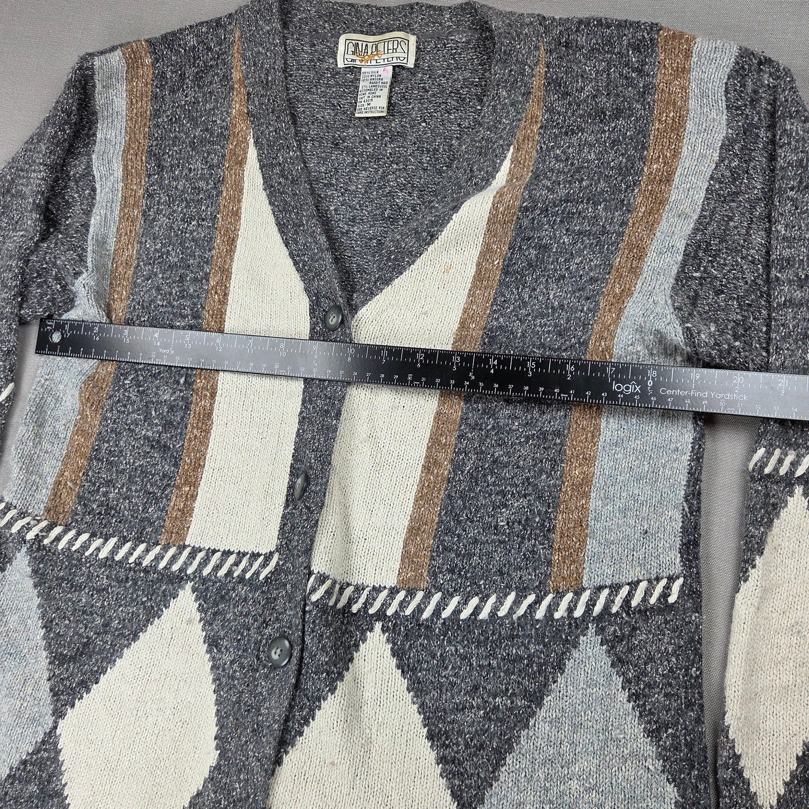 Gina Peters Sport Vintage Silk Angora Cardigan Sweater M Hong Kong Made